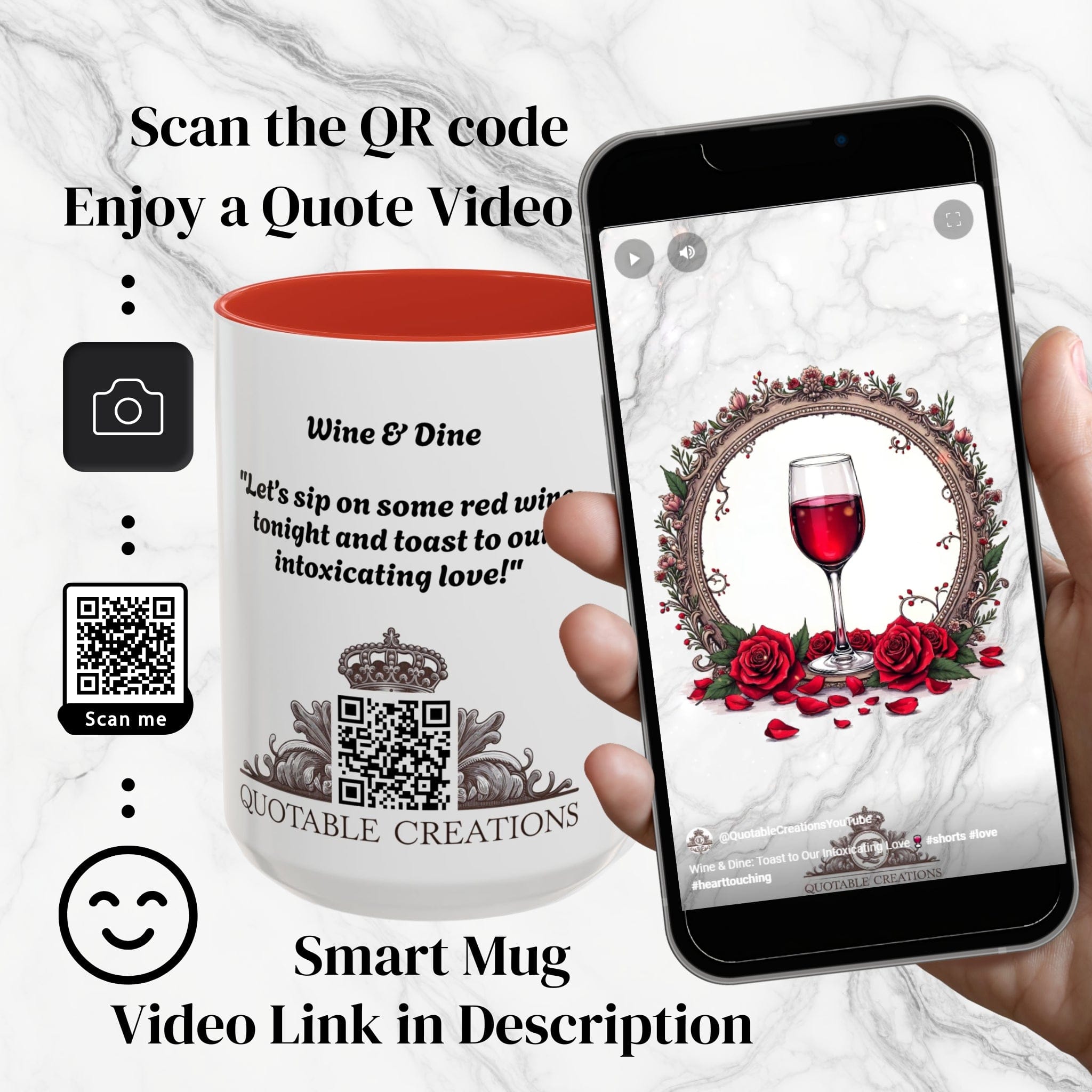 Printify Mug Mug - Wine & Dine - Love & Romance QR Code Quote Video