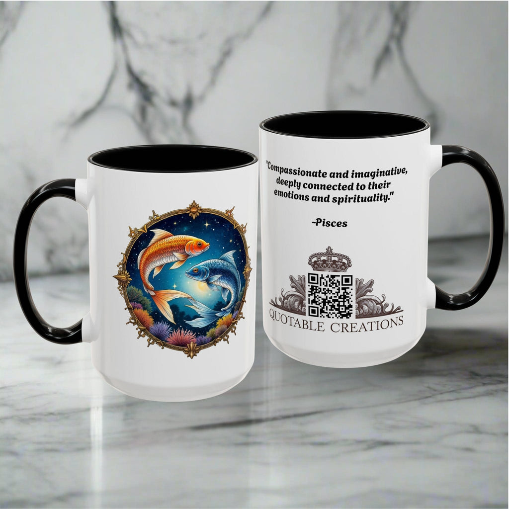 Printify Mug Pisces Zodiac Coffee Mug with Inspirational Quote and Smart QR Code Dreamy Astrology Gift Custom Horoscope Mug for Pisces Fans
