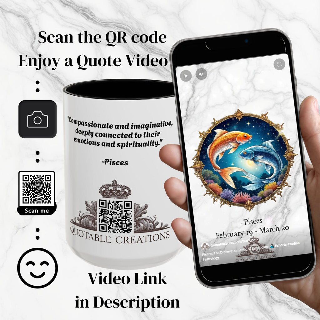 Printify Mug Pisces Zodiac Coffee Mug with Inspirational Quote and Smart QR Code Dreamy Astrology Gift Custom Horoscope Mug for Pisces Fans