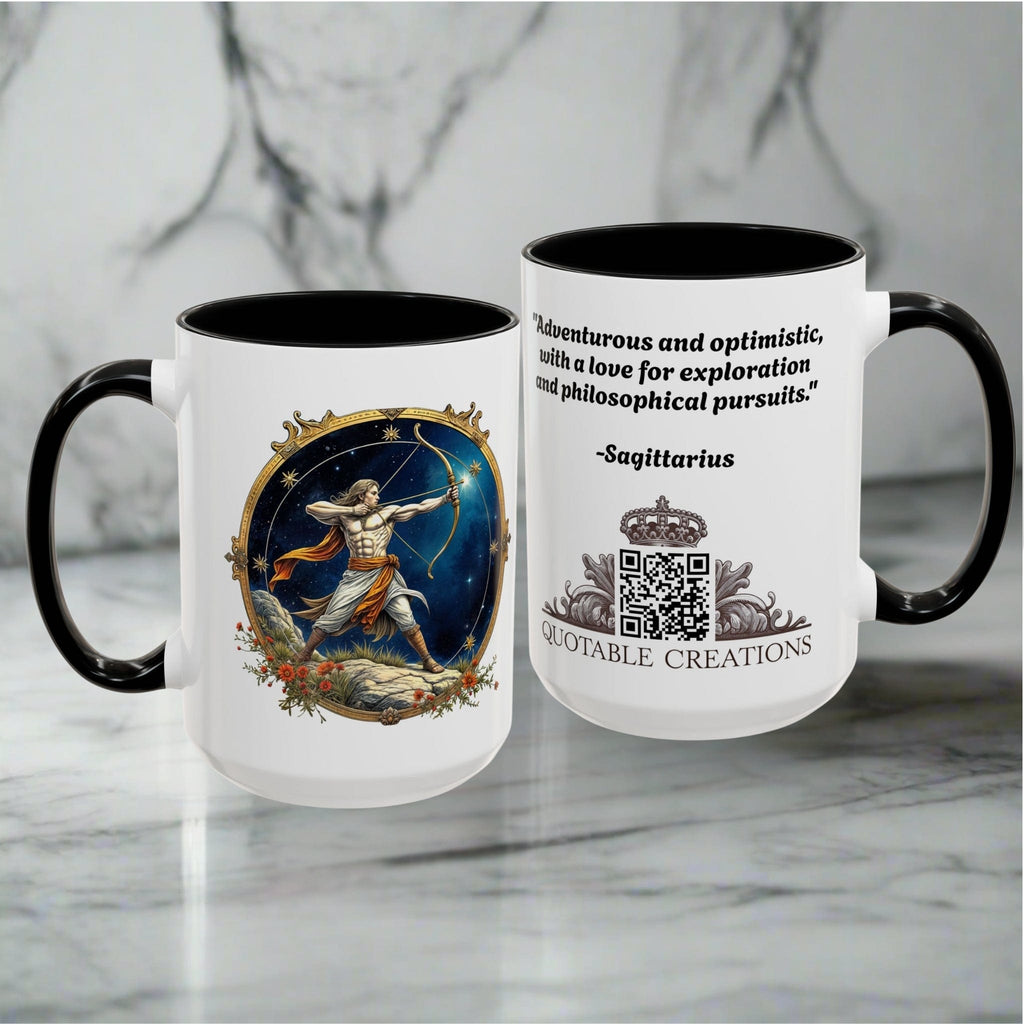 Printify Mug Sagittarius Zodiac Coffee Mug with Inspirational Quote and Smart QR Code Adventurous Astrology Gift Horoscope Mug for Sagittarius Fans