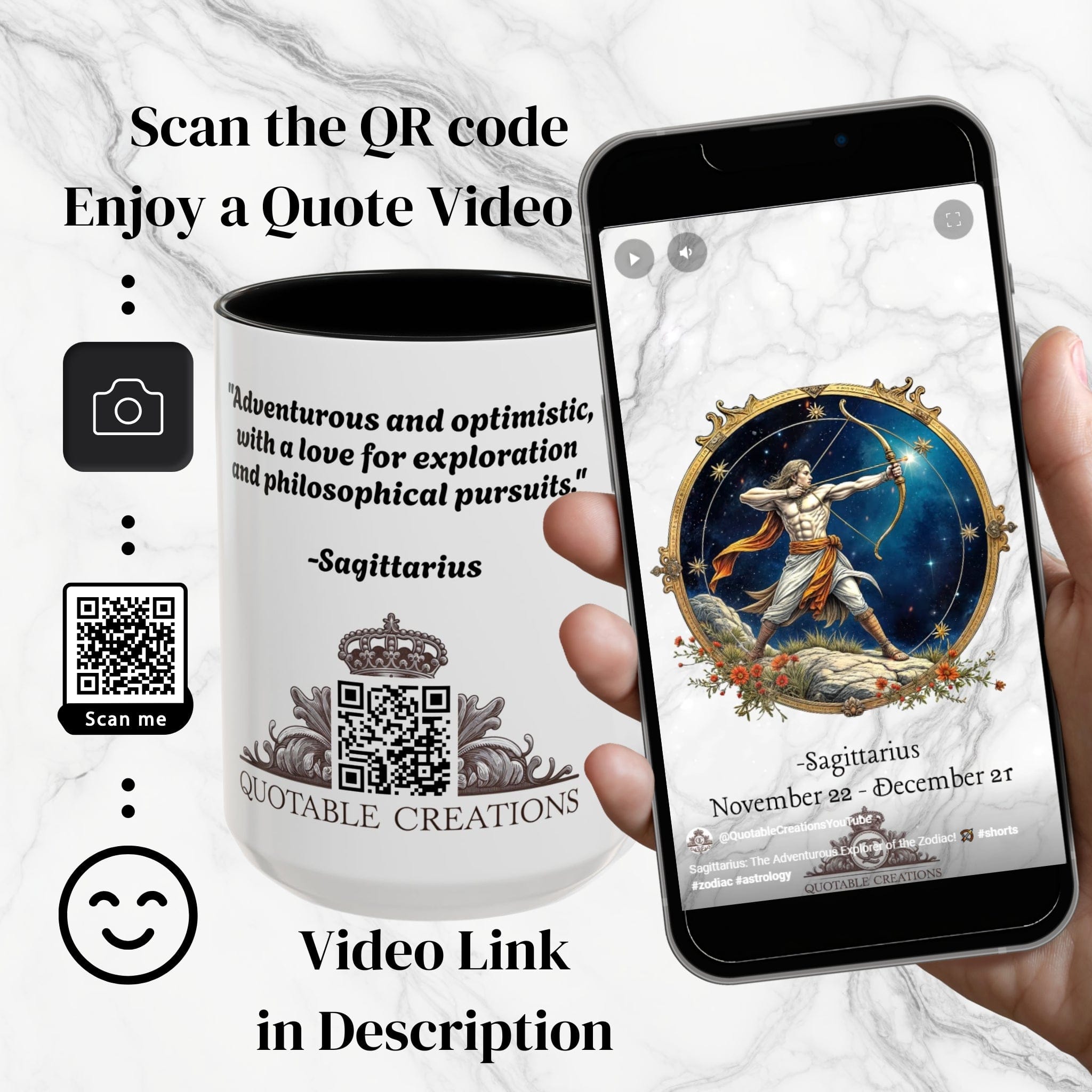 Printify Mug Sagittarius Zodiac Coffee Mug with Inspirational Quote and Smart QR Code Adventurous Astrology Gift Horoscope Mug for Sagittarius Fans