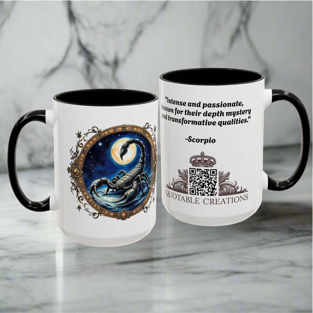 Printify Mug Scorpio Zodiac Coffee Mug with Inspirational Quote and Smart QR Code Mysterious Astrology Gift Unique Horoscope Mug for Scorpio Lovers