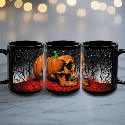 Printify Mug Spooky Skull Pumpkin Ceramic Mug - Halloween Coffee Cup, Fall Decor, Ghoul Kitchen Gift