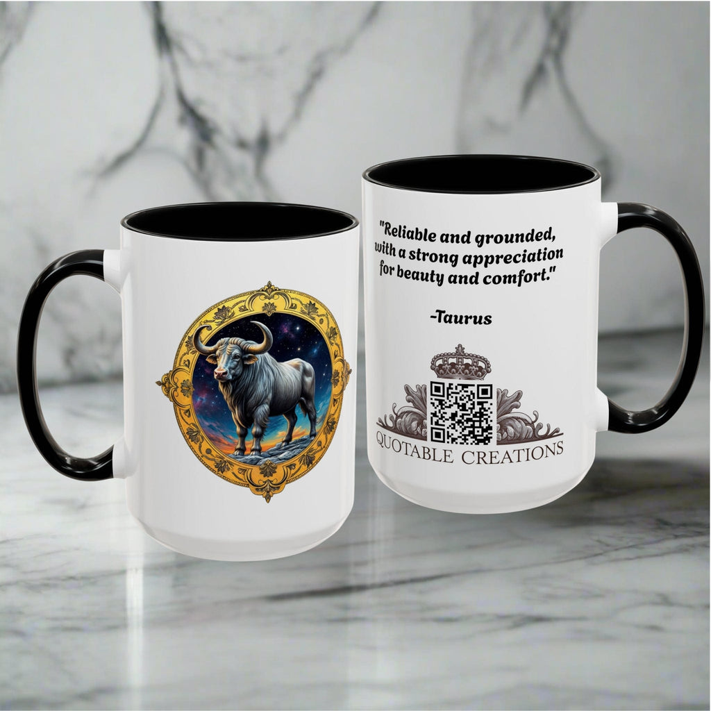 Printify Mug Taurus Zodiac Coffee Mug with Inspirational Quote and Smart QR Code Charming Astrology Gift Custom Horoscope Mug for Taurus Fans