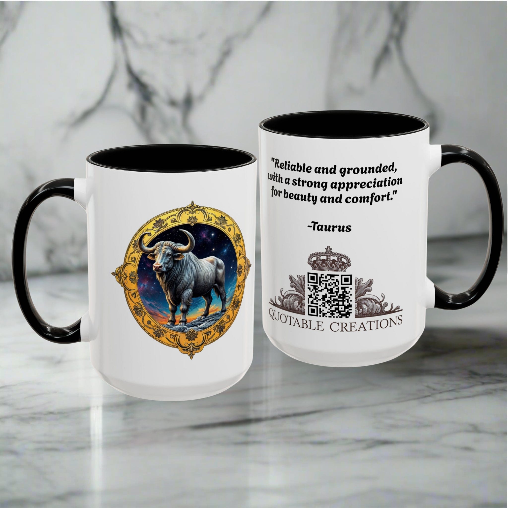 Printify Mug Taurus Zodiac Coffee Mug with Inspirational Quote and Smart QR Code Charming Astrology Gift Custom Horoscope Mug for Taurus Fans