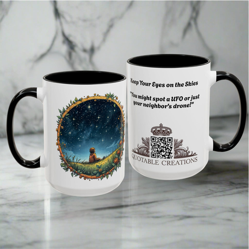 Printify Mug UFO Coffee Mug with Funny Alien Quotes - for Skeptical Space Enthusiasts Fans of Quirky Gifts and Unique Alien Sightings QR Code Quote Video