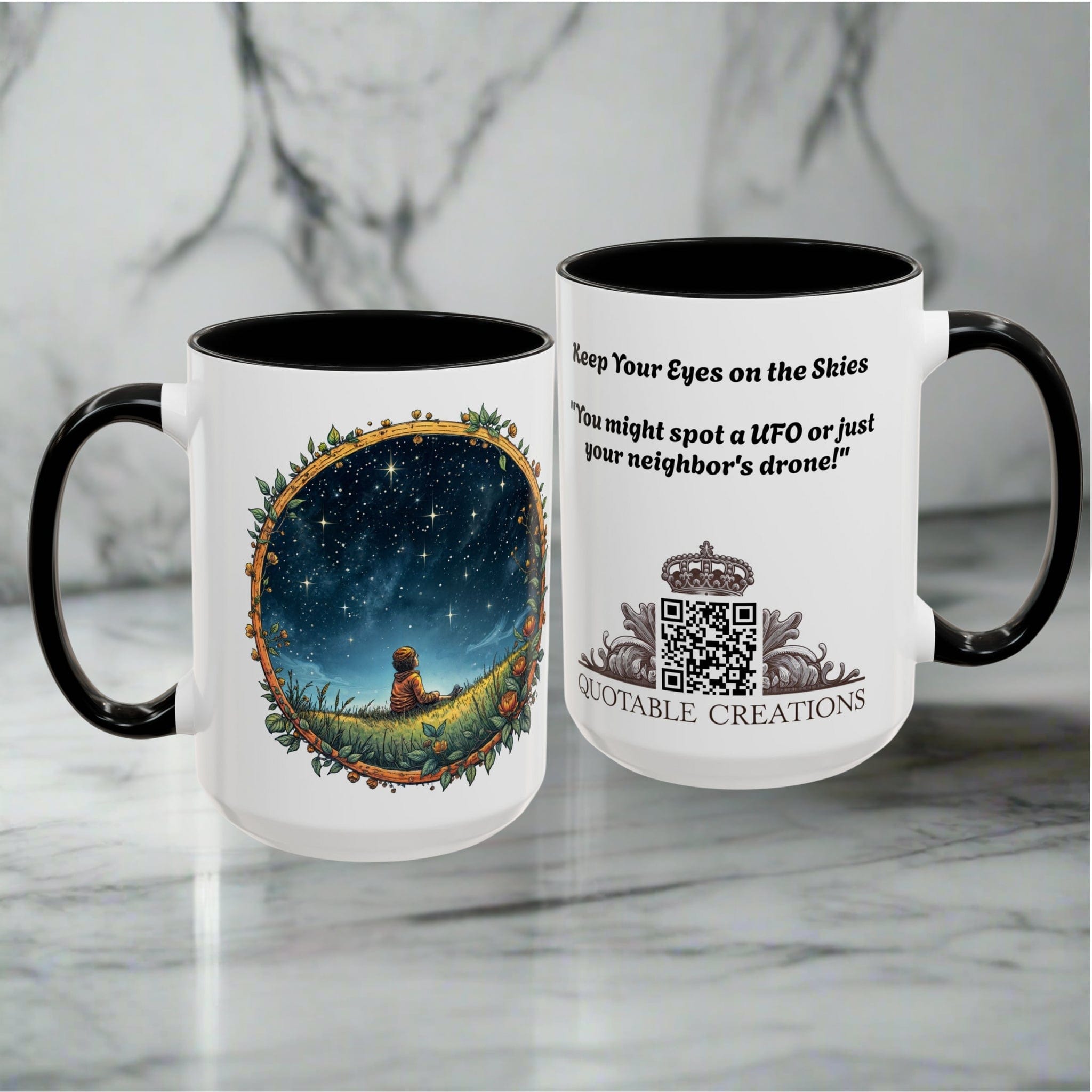 Printify Mug UFO Coffee Mug with Funny Alien Quotes - for Skeptical Space Enthusiasts Fans of Quirky Gifts and Unique Alien Sightings QR Code Quote Video