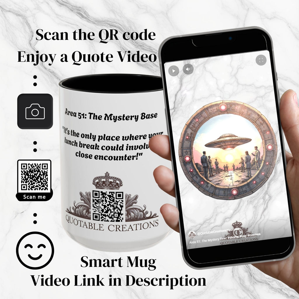 Printify Mug UFO Coffee Mug with Funny Conspiracy Theory Quotes - for Enthusiasts Who Enjoy Mysterious Area 51 Humor Unique Gift Idea QR Code Quote Video