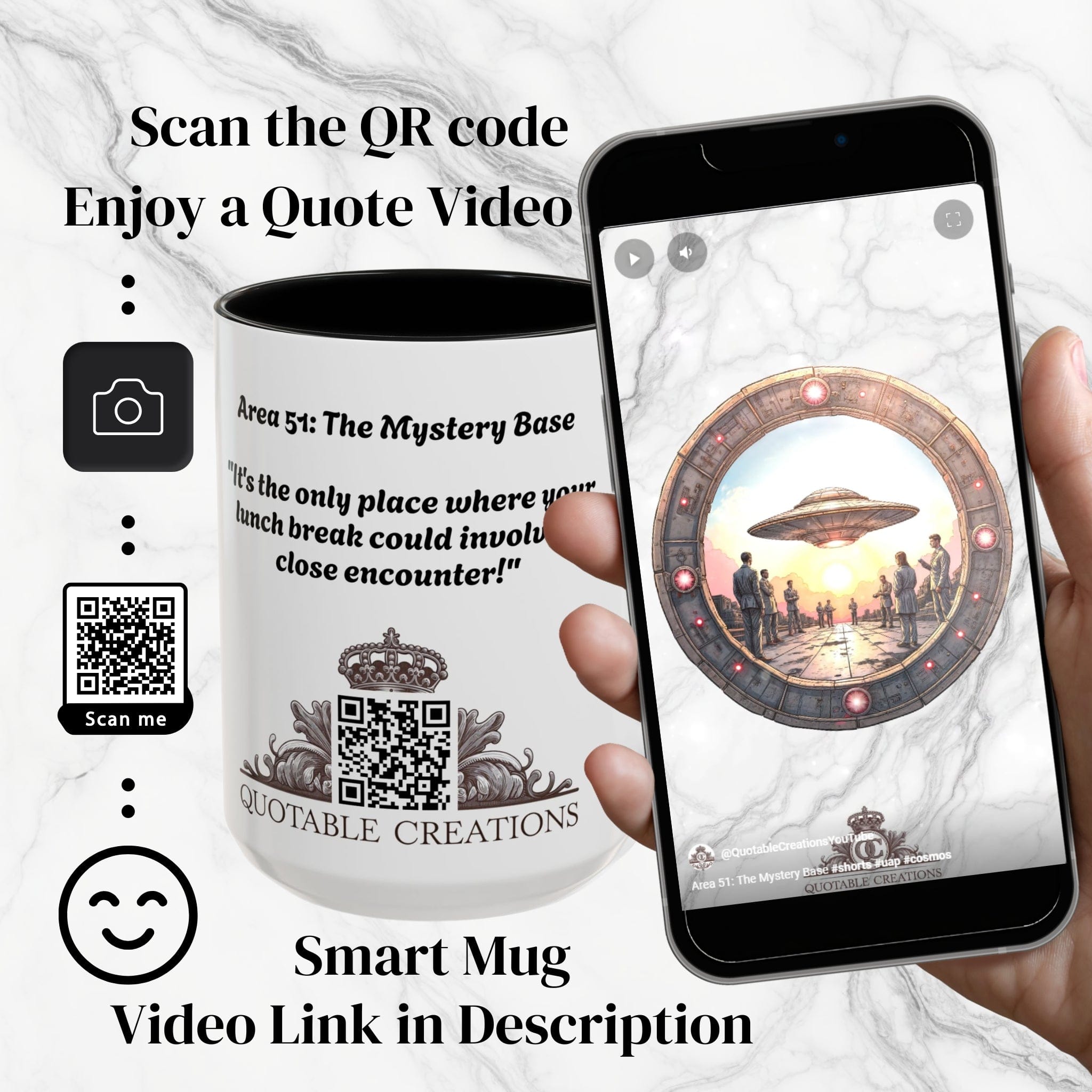 Printify Mug UFO Coffee Mug with Funny Conspiracy Theory Quotes - for Enthusiasts Who Enjoy Mysterious Area 51 Humor Unique Gift Idea QR Code Quote Video