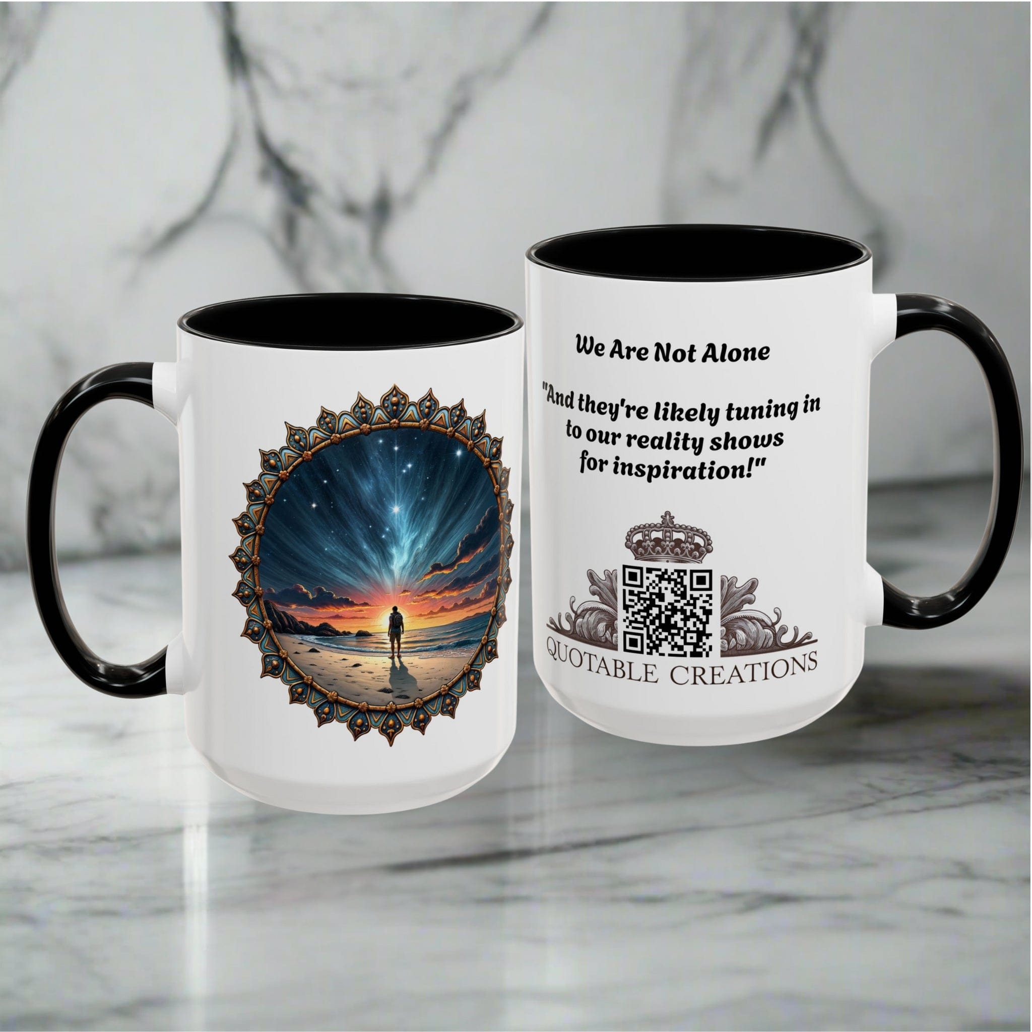 Printify Mug UFO Coffee Mug with Hilarious Alien Reality Show Quotes - for Space Enthusiast Who Enjoy Unique Gift Intergalactic Humor QR Code Quote Video