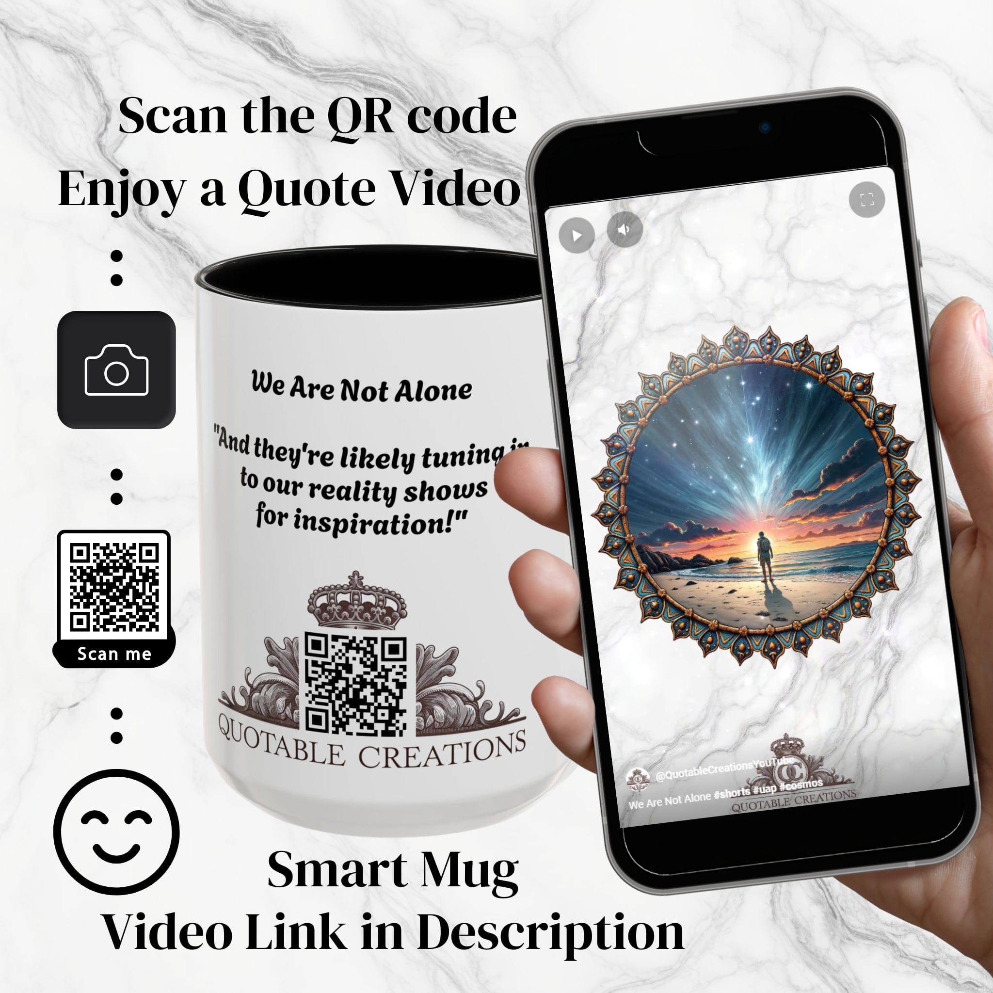 Printify Mug UFO Coffee Mug with Hilarious Alien Reality Show Quotes - for Space Enthusiast Who Enjoy Unique Gift Intergalactic Humor QR Code Quote Video