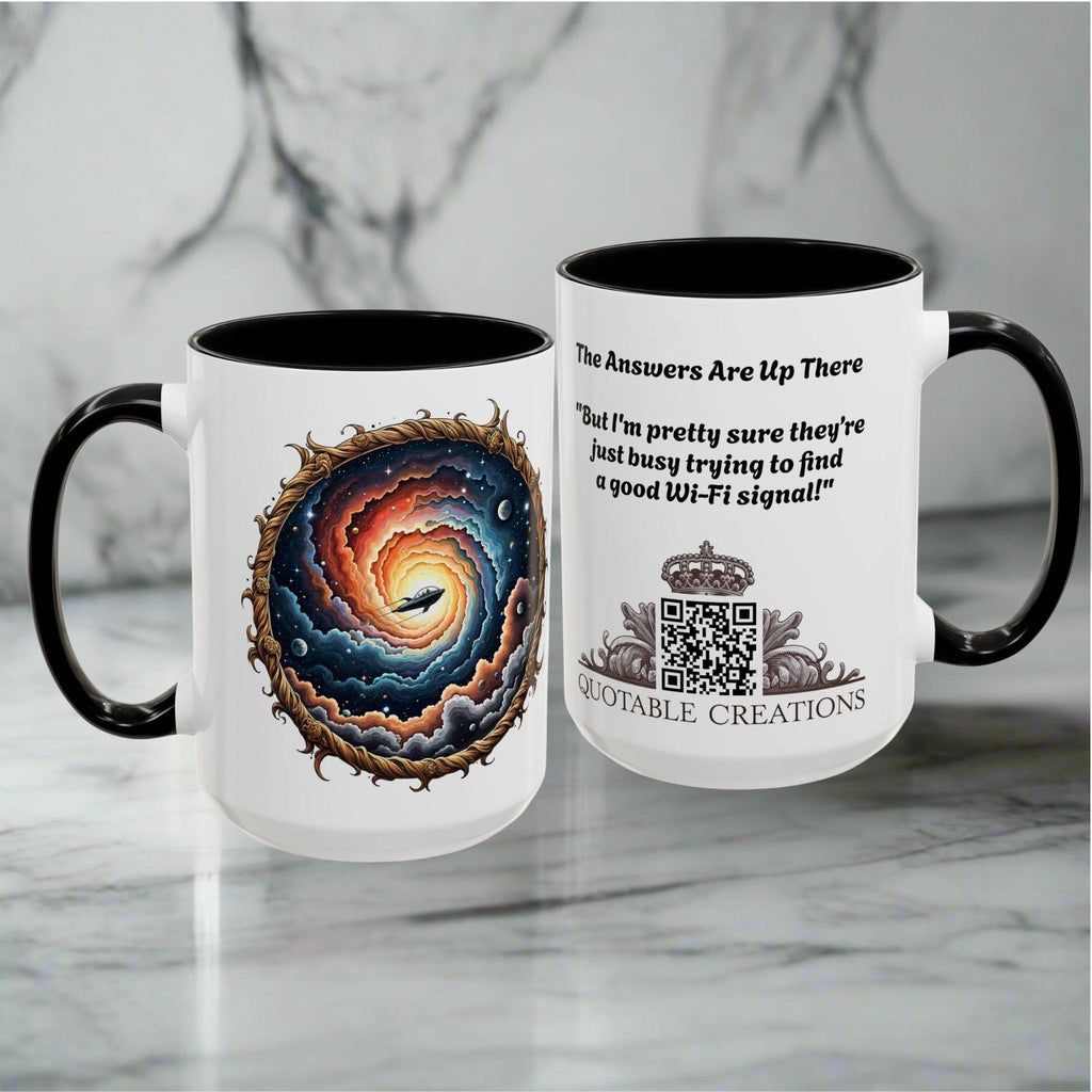 Printify Mug UFO Coffee Mug with Humorous Alien Quote - for Skeptical Science Lover Who Enjoy Unique Quirky Gift Hilarious Space Joke QR Code Quote Video