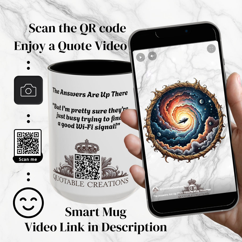 Printify Mug UFO Coffee Mug with Humorous Alien Quote - for Skeptical Science Lover Who Enjoy Unique Quirky Gift Hilarious Space Joke QR Code Quote Video