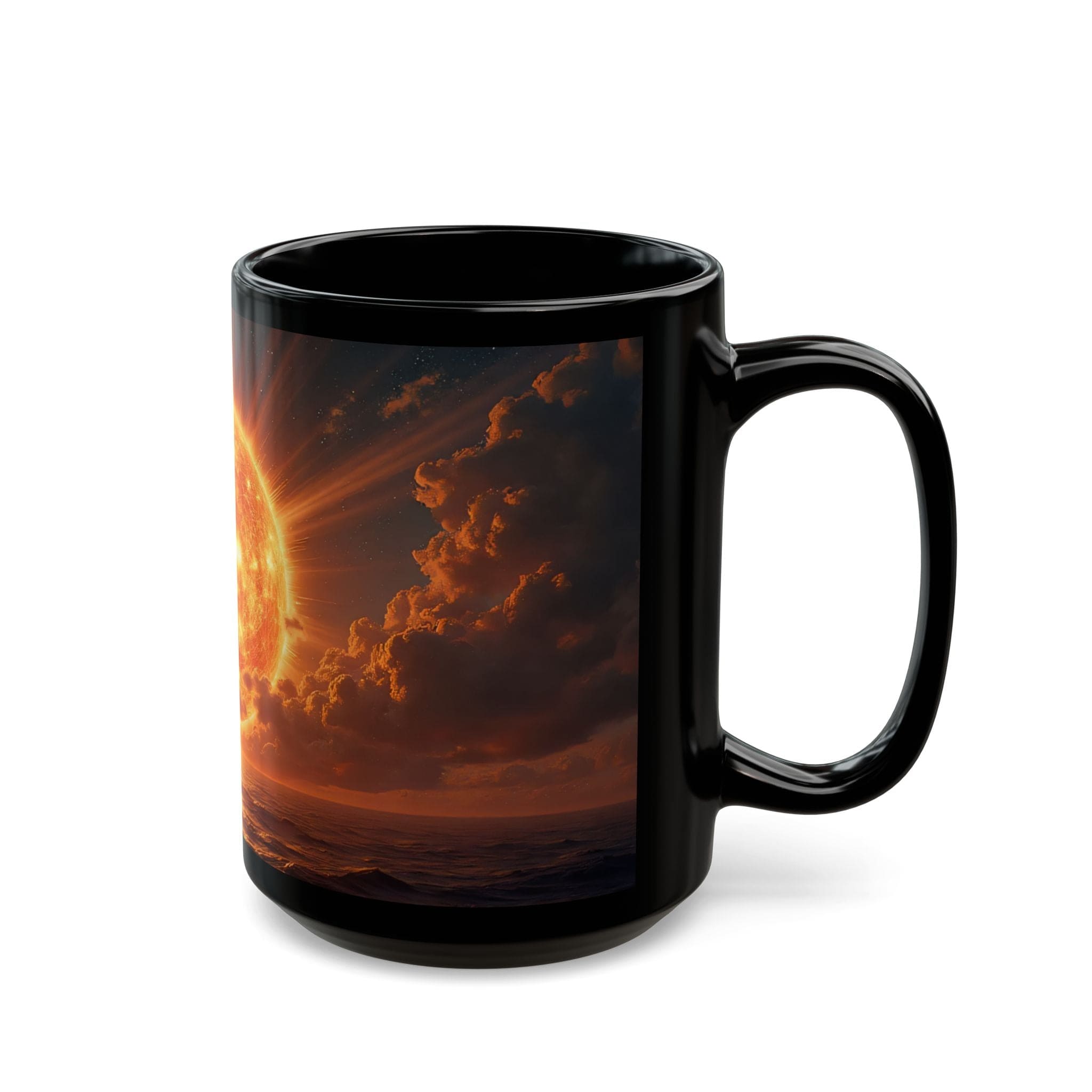 Printify Mug Vibrant Sun-Inspired Black Ceramic Mug for Coffee, Tea & Hot Beverages - Unique Sunrise Lover Gift