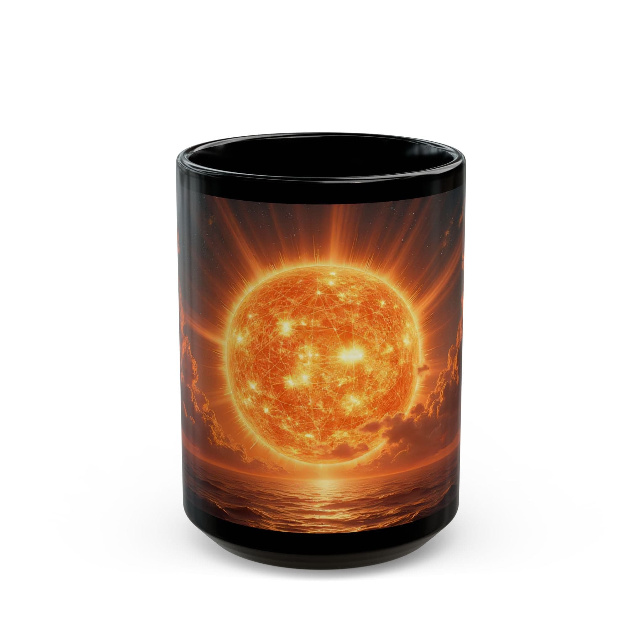 Printify Mug Vibrant Sun-Inspired Black Ceramic Mug for Coffee, Tea & Hot Beverages - Unique Sunrise Lover Gift