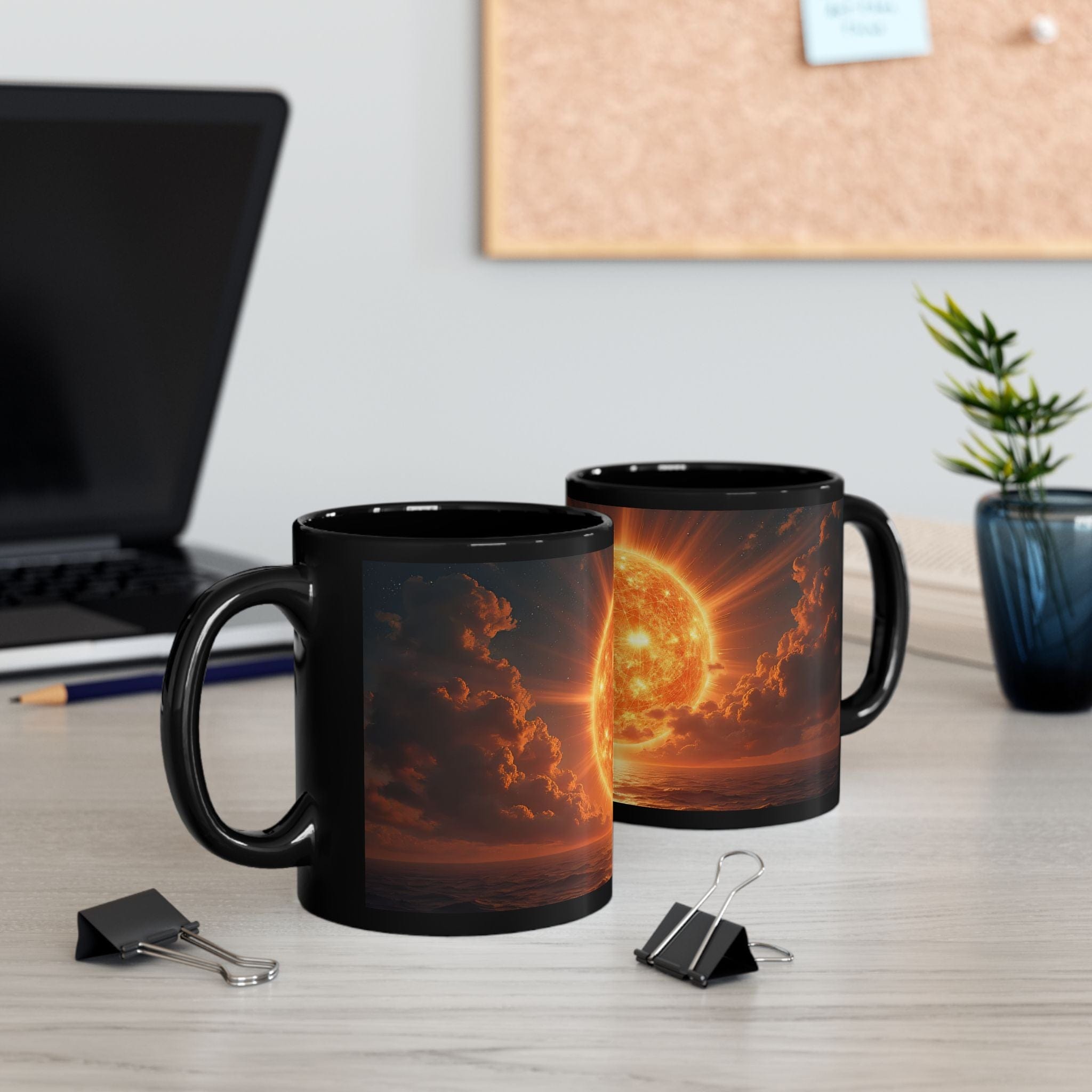 Printify Mug Vibrant Sun-Inspired Black Ceramic Mug for Coffee, Tea & Hot Beverages - Unique Sunrise Lover Gift