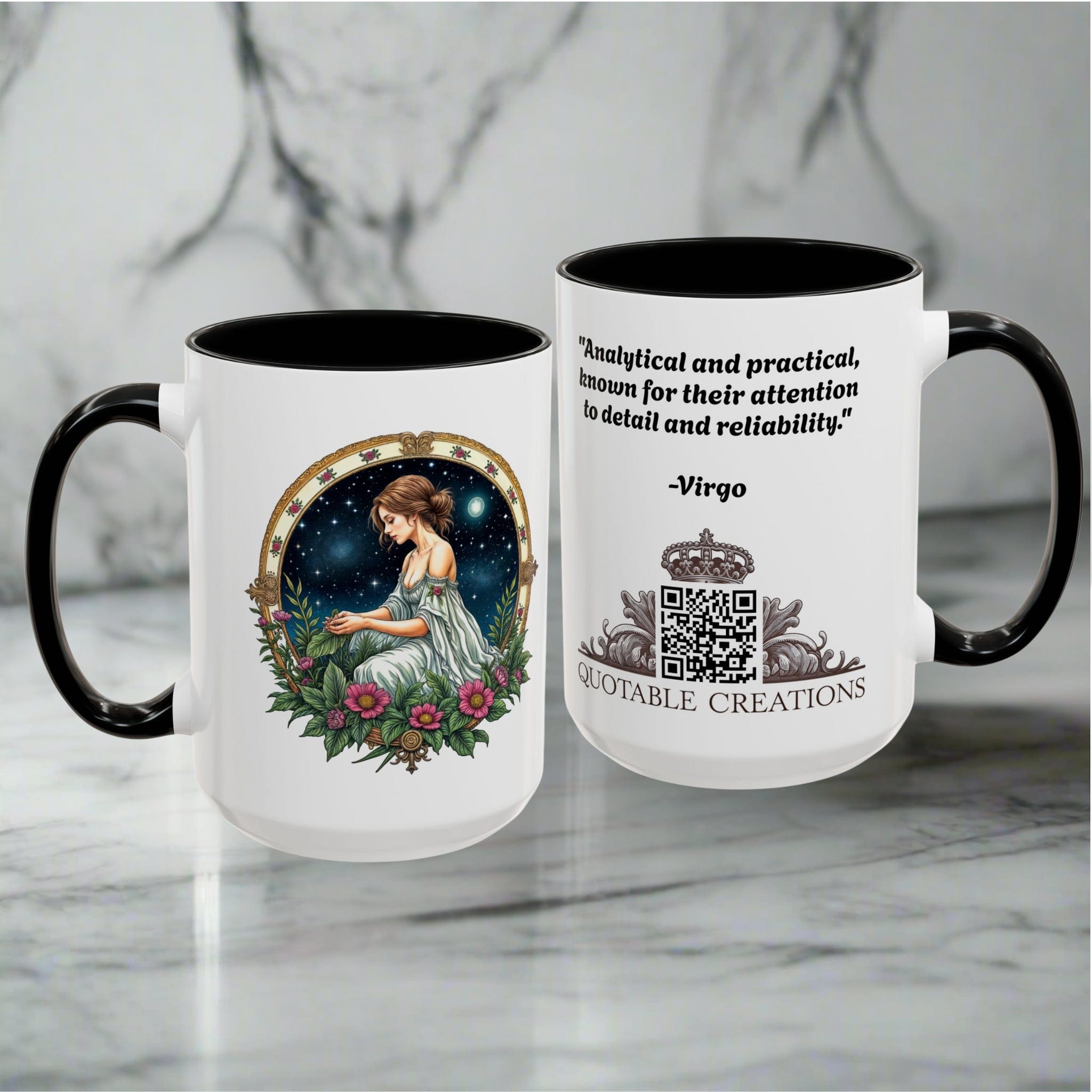 Printify Mug Virgo Zodiac Coffee Mug with Inspirational Quote and Smart QR Code Elegant Astrology Gift Unique Horoscope Mug for Virgo Lovers