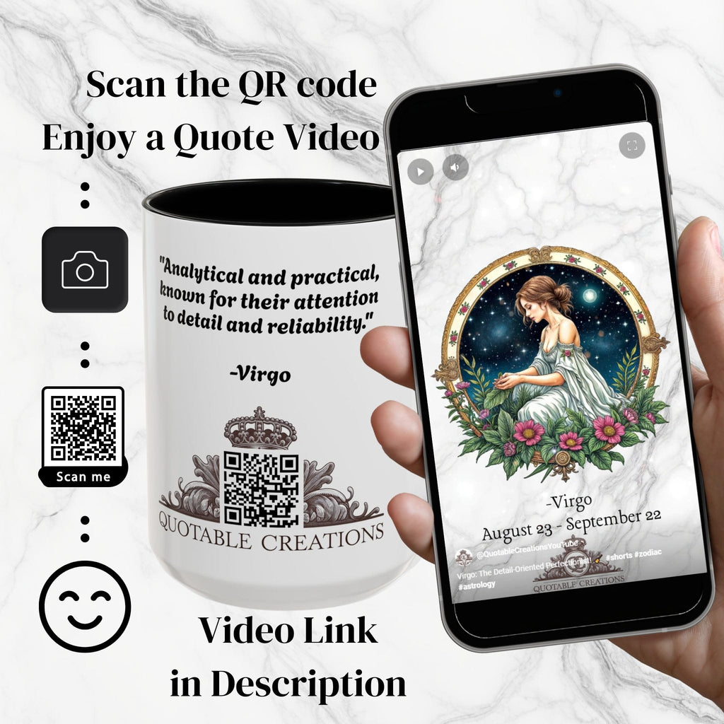 Printify Mug Virgo Zodiac Coffee Mug with Inspirational Quote and Smart QR Code Elegant Astrology Gift Unique Horoscope Mug for Virgo Lovers