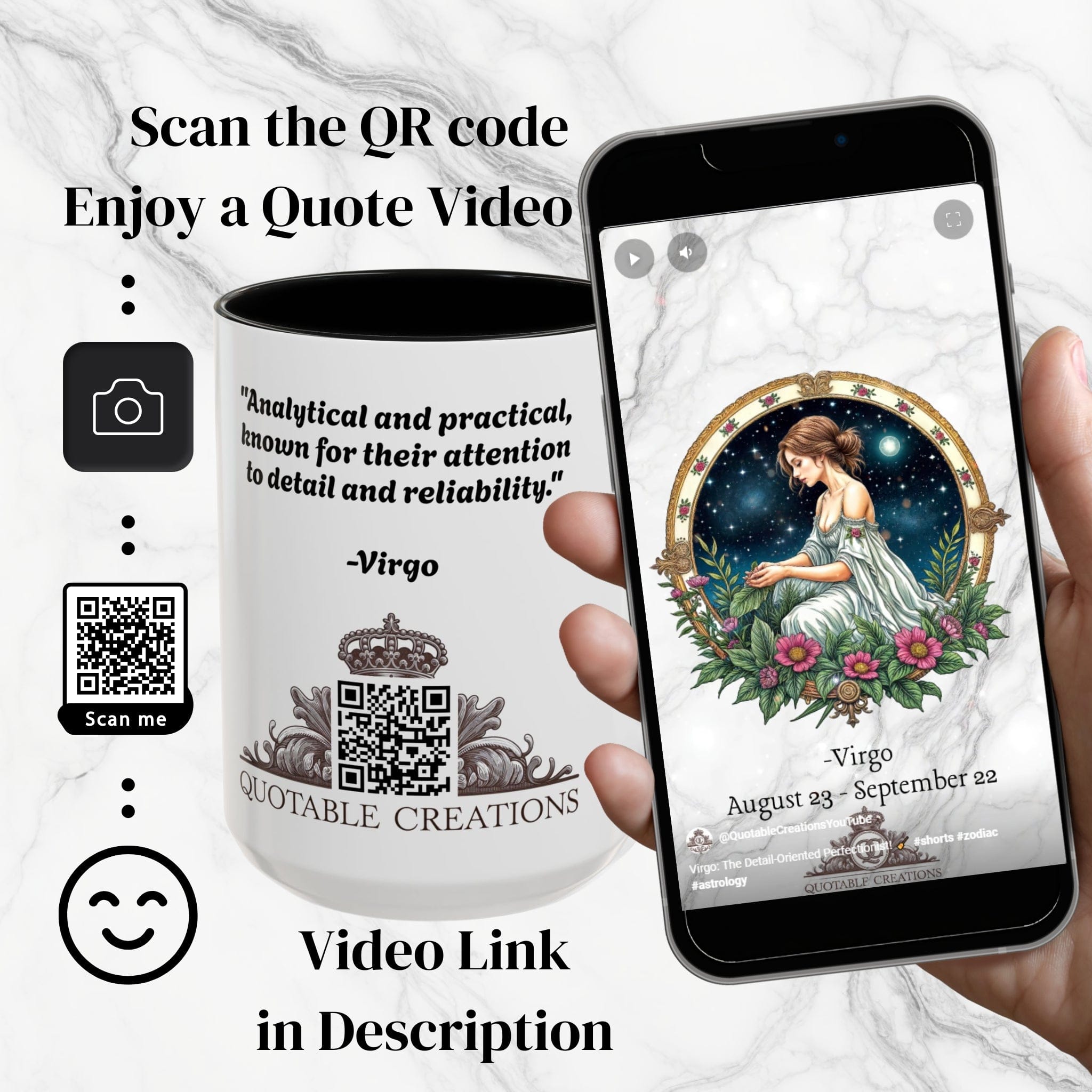 Printify Mug Virgo Zodiac Coffee Mug with Inspirational Quote and Smart QR Code Elegant Astrology Gift Unique Horoscope Mug for Virgo Lovers