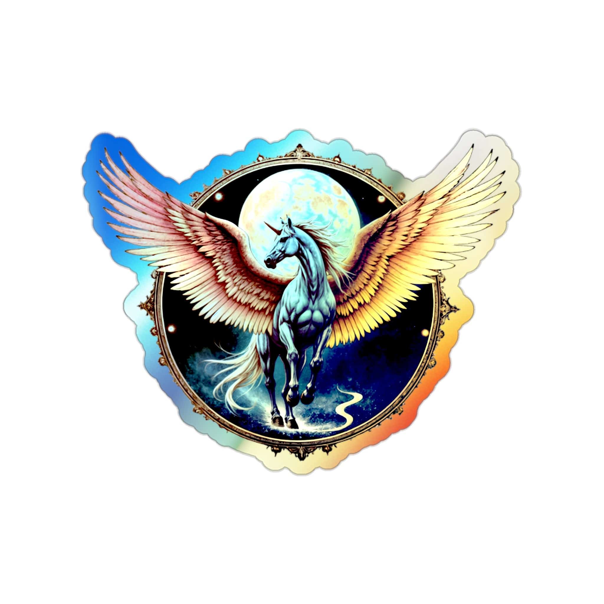 Printify Paper products 2" × 2" / Die-Cut / Holographic Transformation Unicorn Pegasus Alicorn - Holographic Die-Cut Sticker