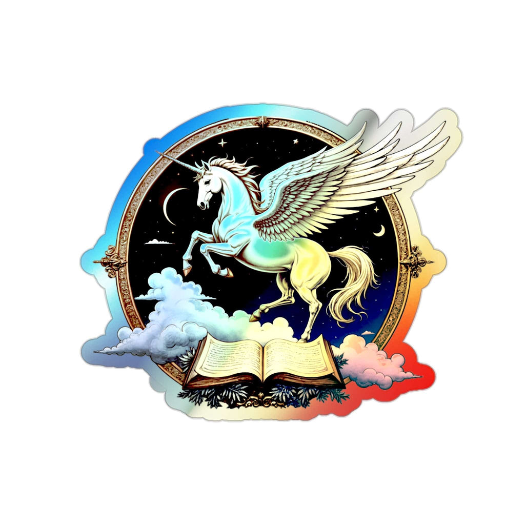 Printify Paper products 2" × 2" / Die-Cut / Holographic Wisdom Unicorn Pegasus Alicorn - Holographic Die-Cut Sticker
