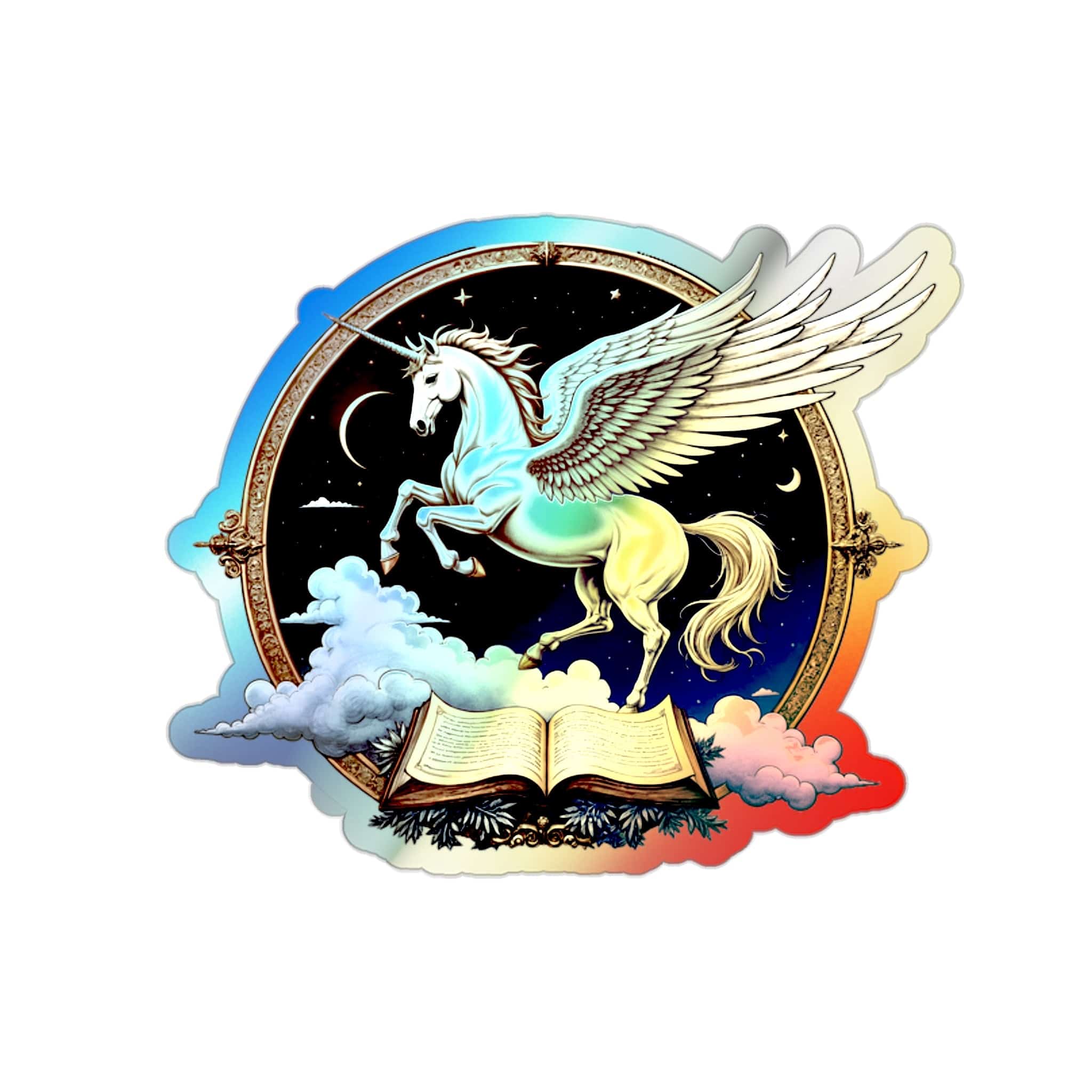 Printify Paper products 2" × 2" / Die-Cut / Holographic Wisdom Unicorn Pegasus Alicorn - Holographic Die-Cut Sticker
