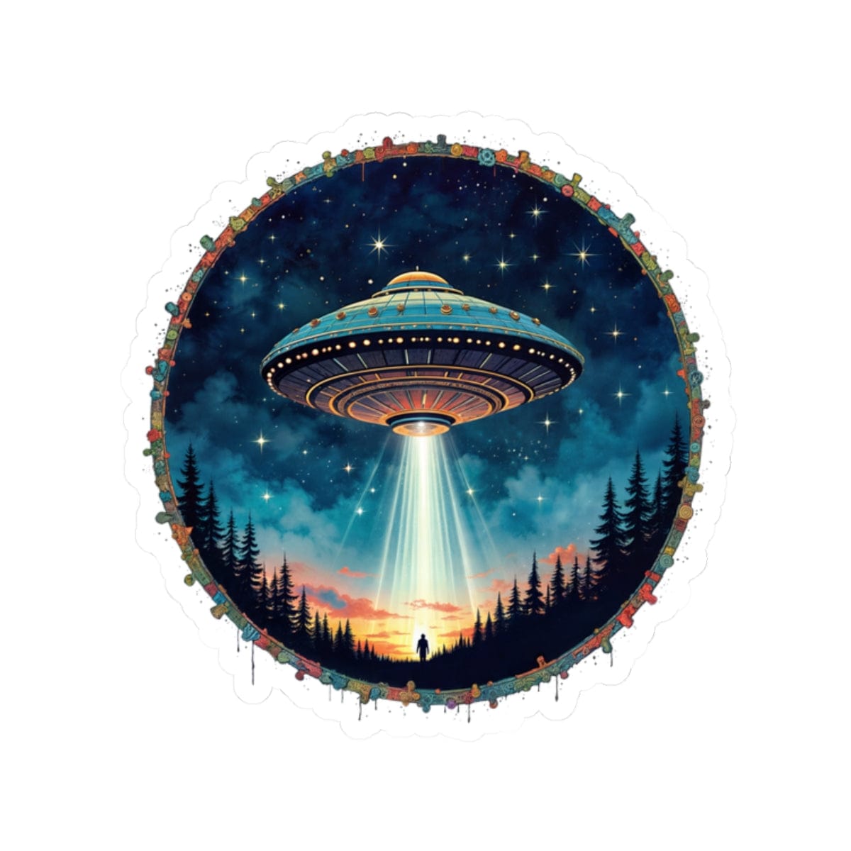 Printify Paper products 2" × 2" / White Aliens Are Here - UFO & Cosmic Kiss-Cut Stickers