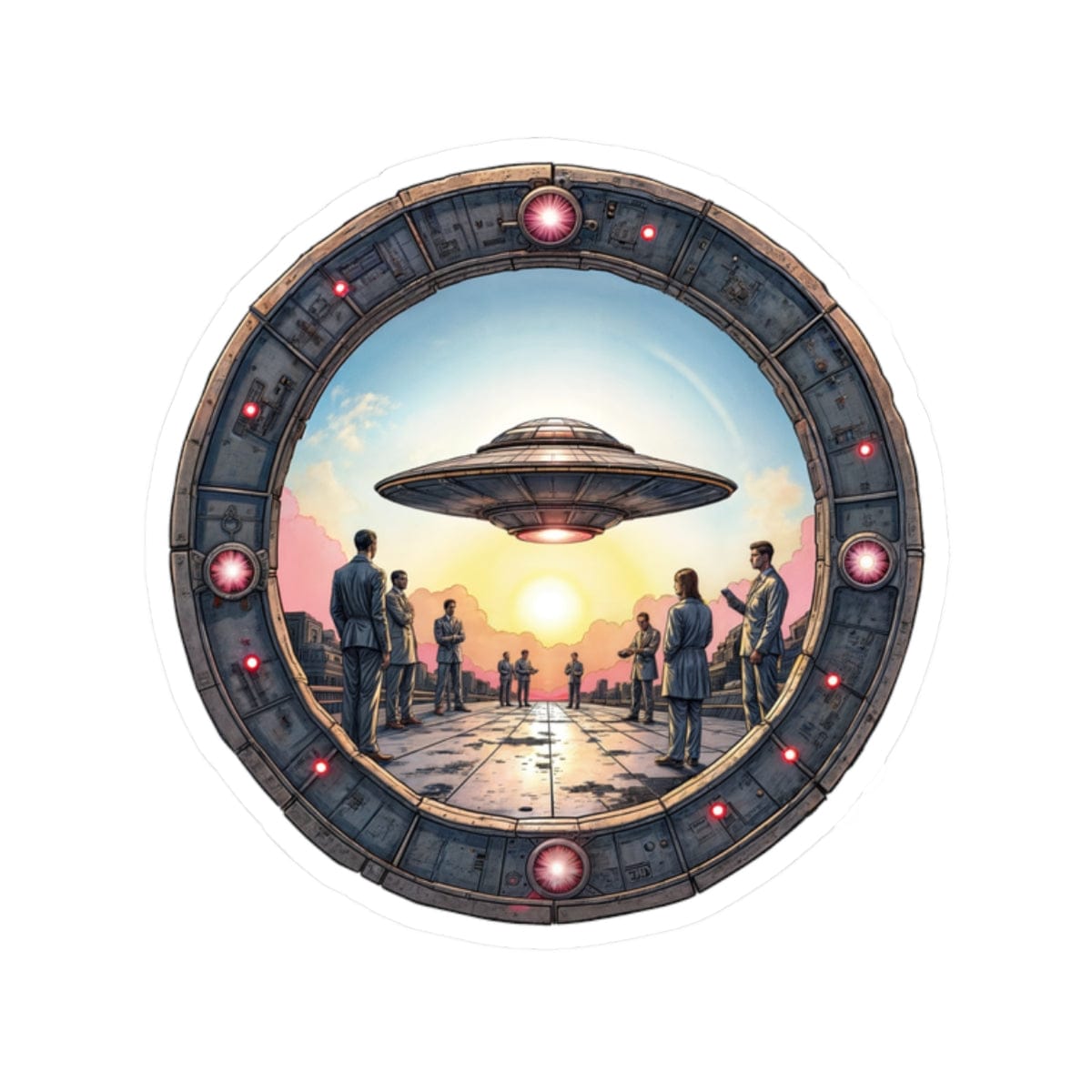 Printify Paper products 2" × 2" / White Area 51: The Mystery Base - UFO & Cosmic Kiss-Cut Stickers