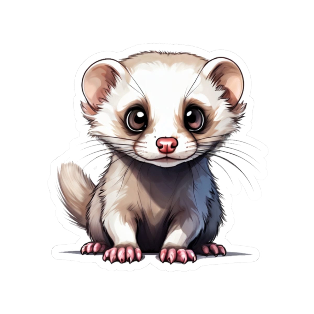 Printify Paper products 2" × 2" / White Baby Ferret - Hyper Cute Kiss-Cut Stickers