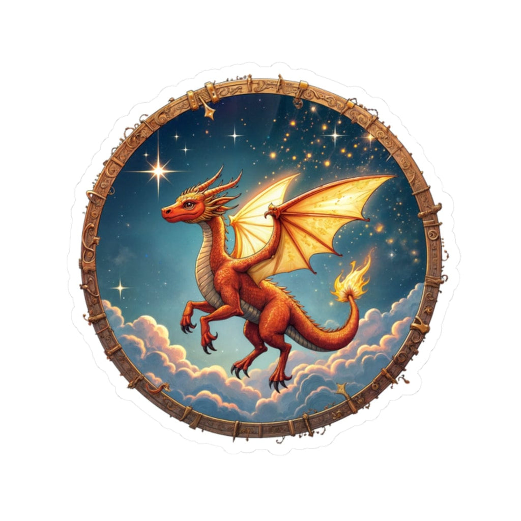 Printify Paper products 2" × 2" / White Celestial Flame - Dragons & Magic Kiss-Cut Stickers