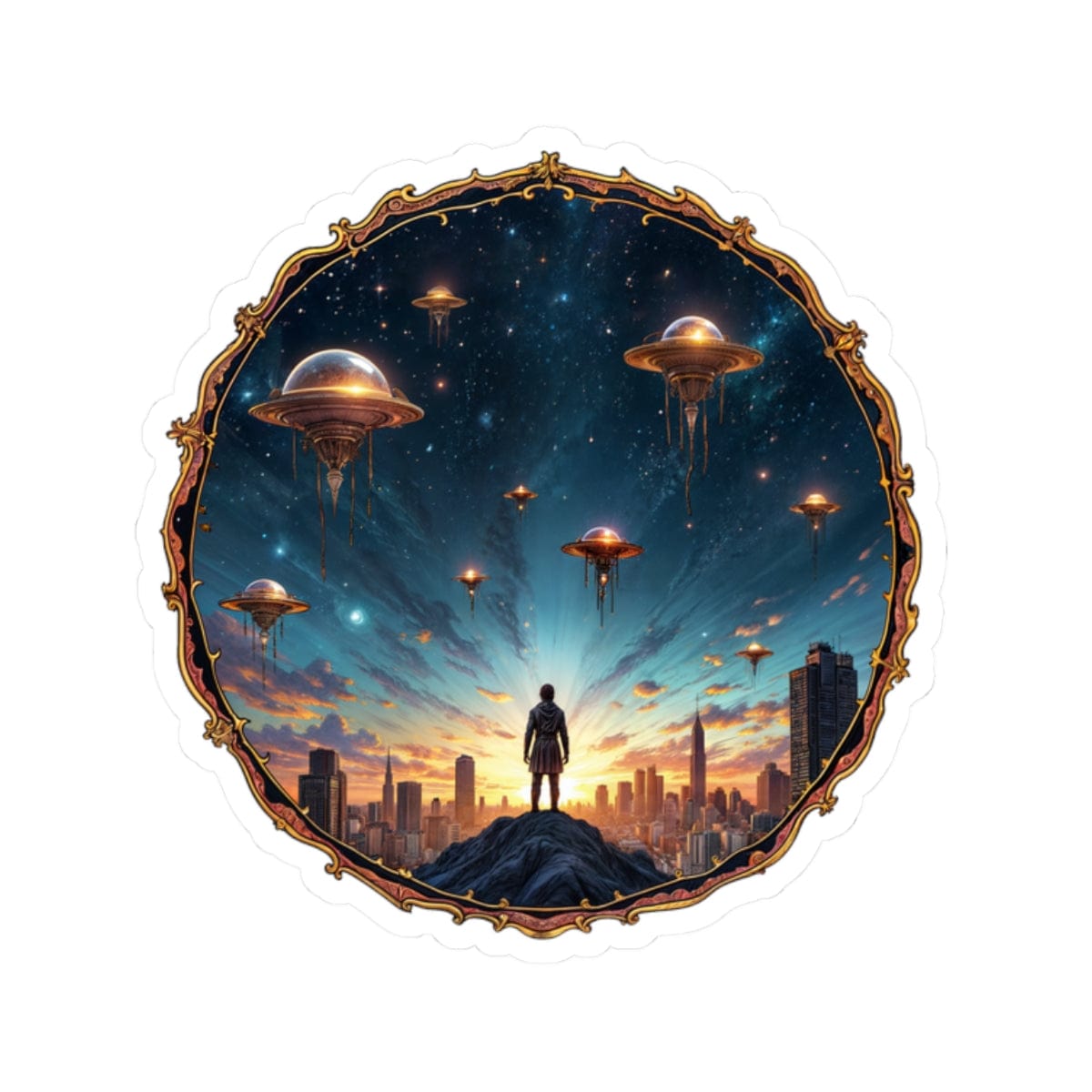 Printify Paper products 2" × 2" / White Galactic Connections - UFO & Cosmic Kiss-Cut Stickers