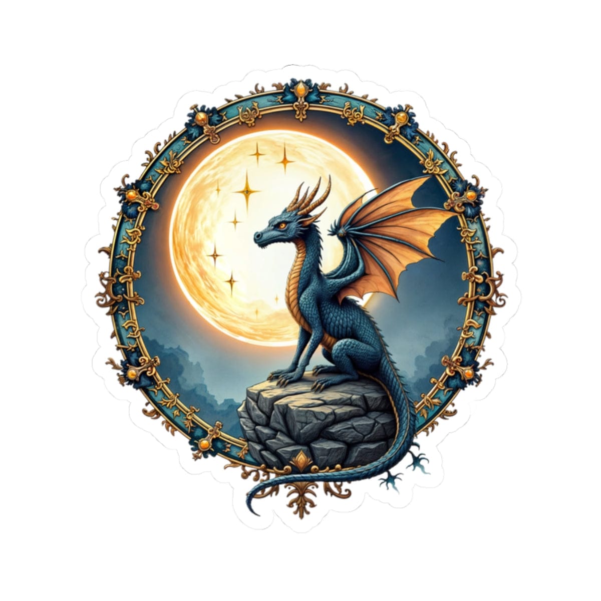 Printify Paper products 2" × 2" / White Lunar Ember - Dragons & Magic Kiss-Cut Stickers