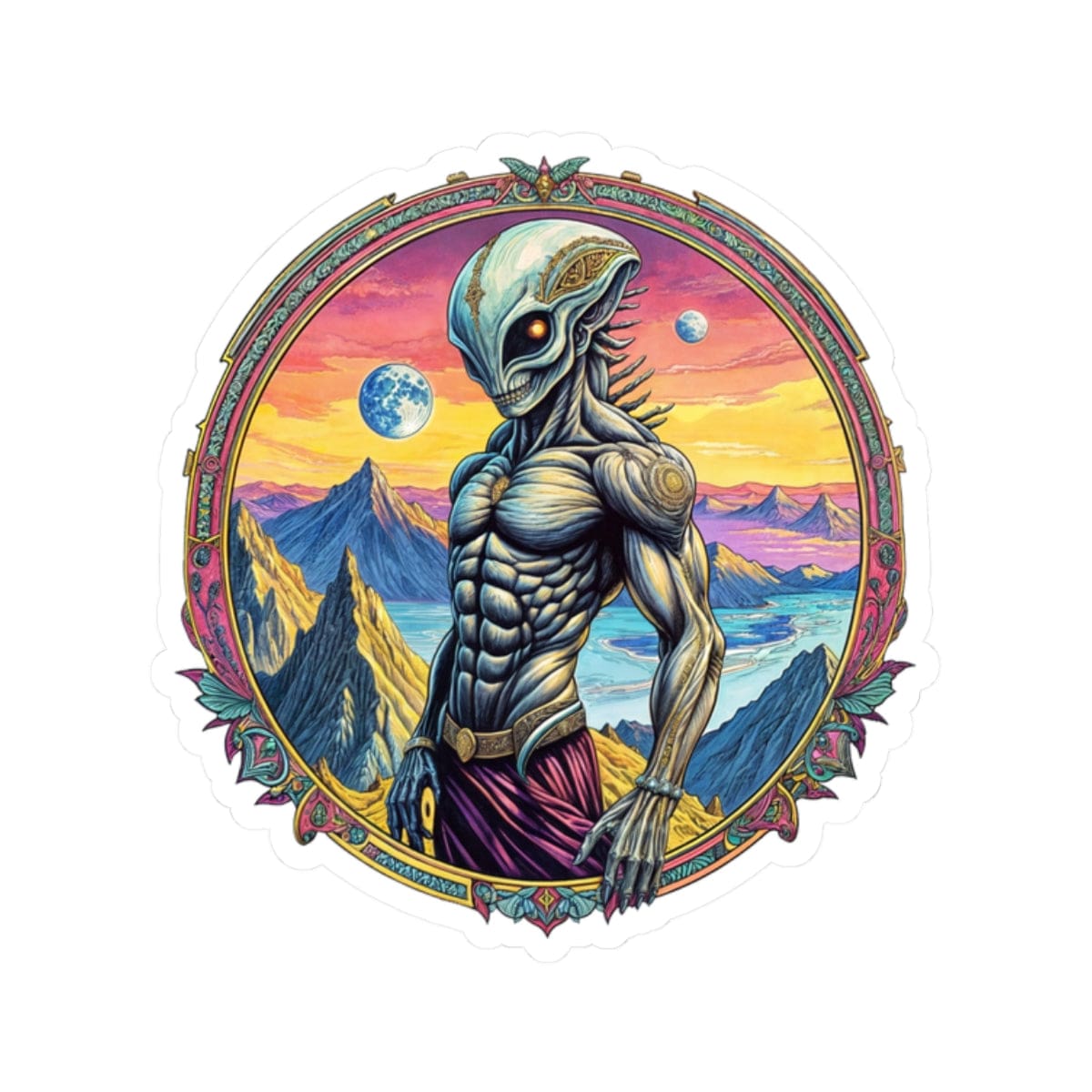 Printify Paper products 2" × 2" / White Sticker - Adventures Beyond the Stars Await - Let’s Blast Off - Alien & Space Kiss-Cut