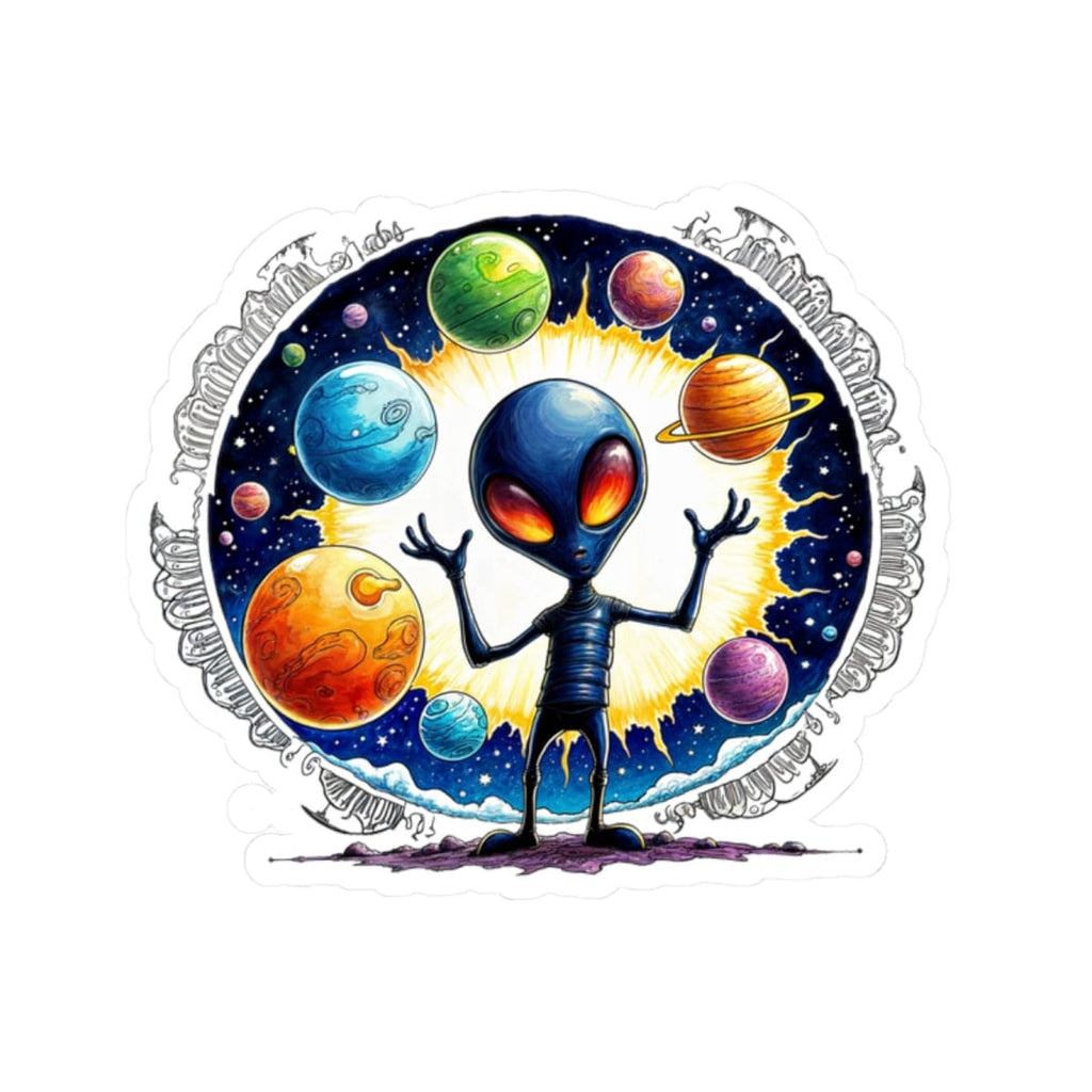 Printify Paper products 2" × 2" / White Sticker - Out of This World Fun is Just a Star Jump Away! - Alien & Space Kiss-Cut
