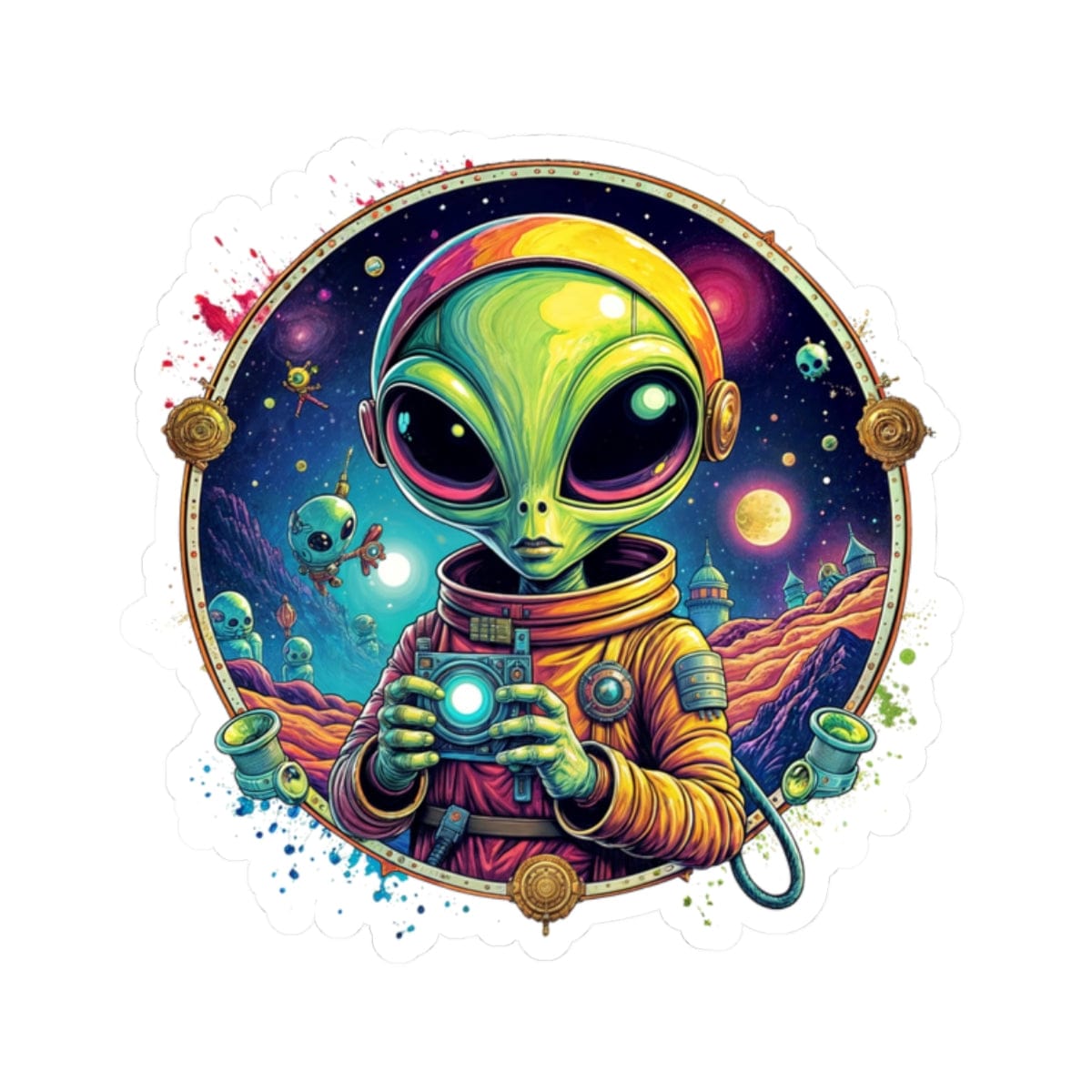 Printify Paper products 2" × 2" / White Sticker - Take Me to Your Leader… After a Quick Selfie! - Alien & Space Kiss-Cut