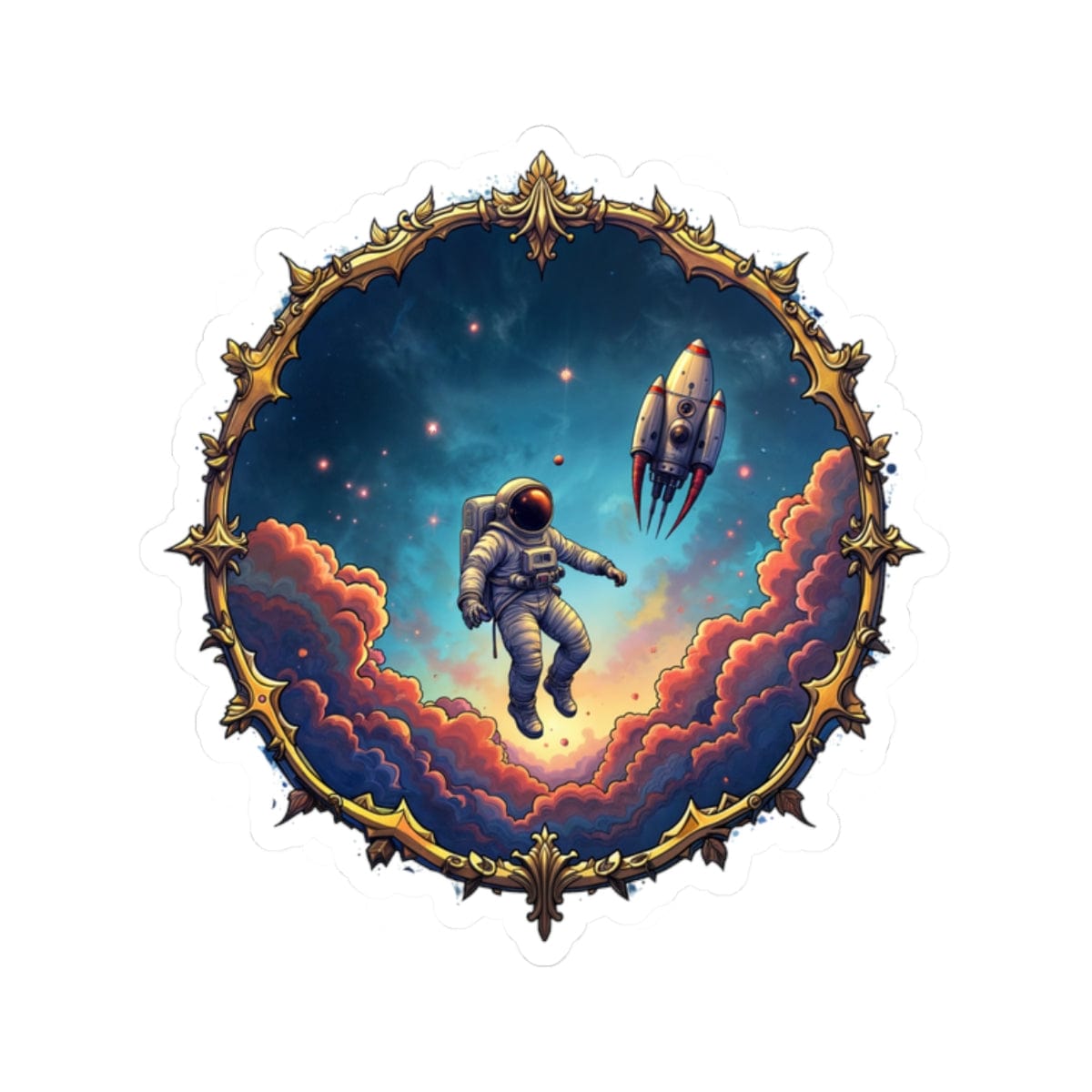 Printify Paper products 2" × 2" / White To New Horizons! - UFO & Cosmic Kiss-Cut Stickers