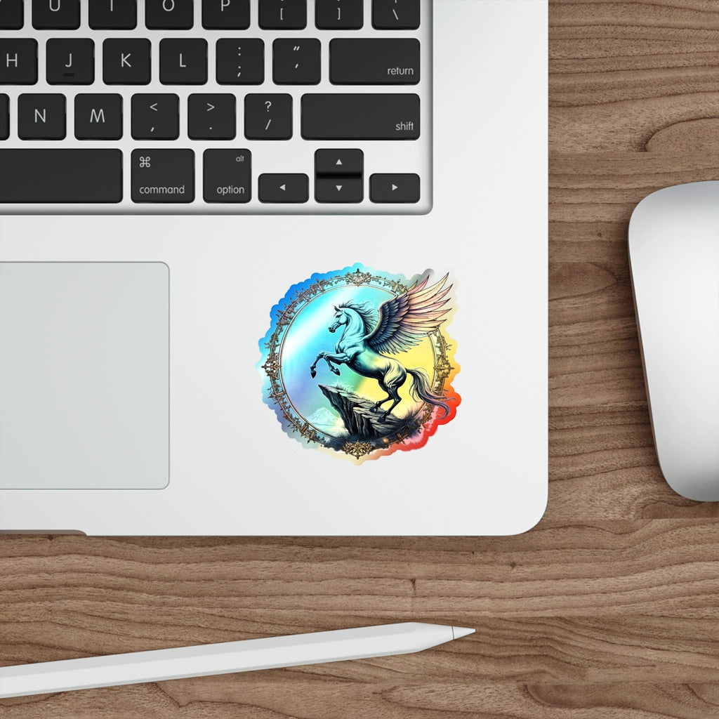 Printify Paper products 3" × 3" / Die-Cut / Holographic Strength Pegasus - Holographic Die-Cut Sticker