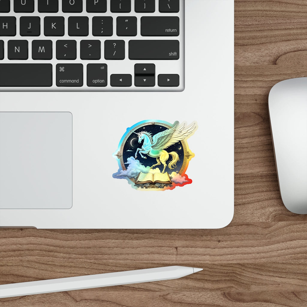 Printify Paper products 3" × 3" / Die-Cut / Holographic Wisdom Unicorn Pegasus Alicorn - Holographic Die-Cut Sticker