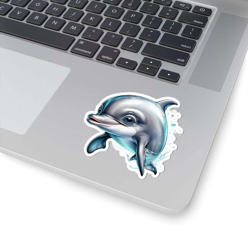 Printify Paper products 3" × 3" / White Baby Dolphin - Hyper Cute Kiss-Cut Stickers