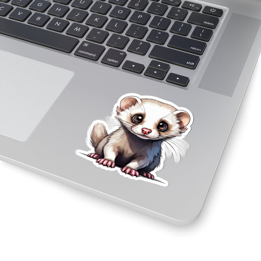 Printify Paper products 3" × 3" / White Baby Ferret - Hyper Cute Kiss-Cut Stickers