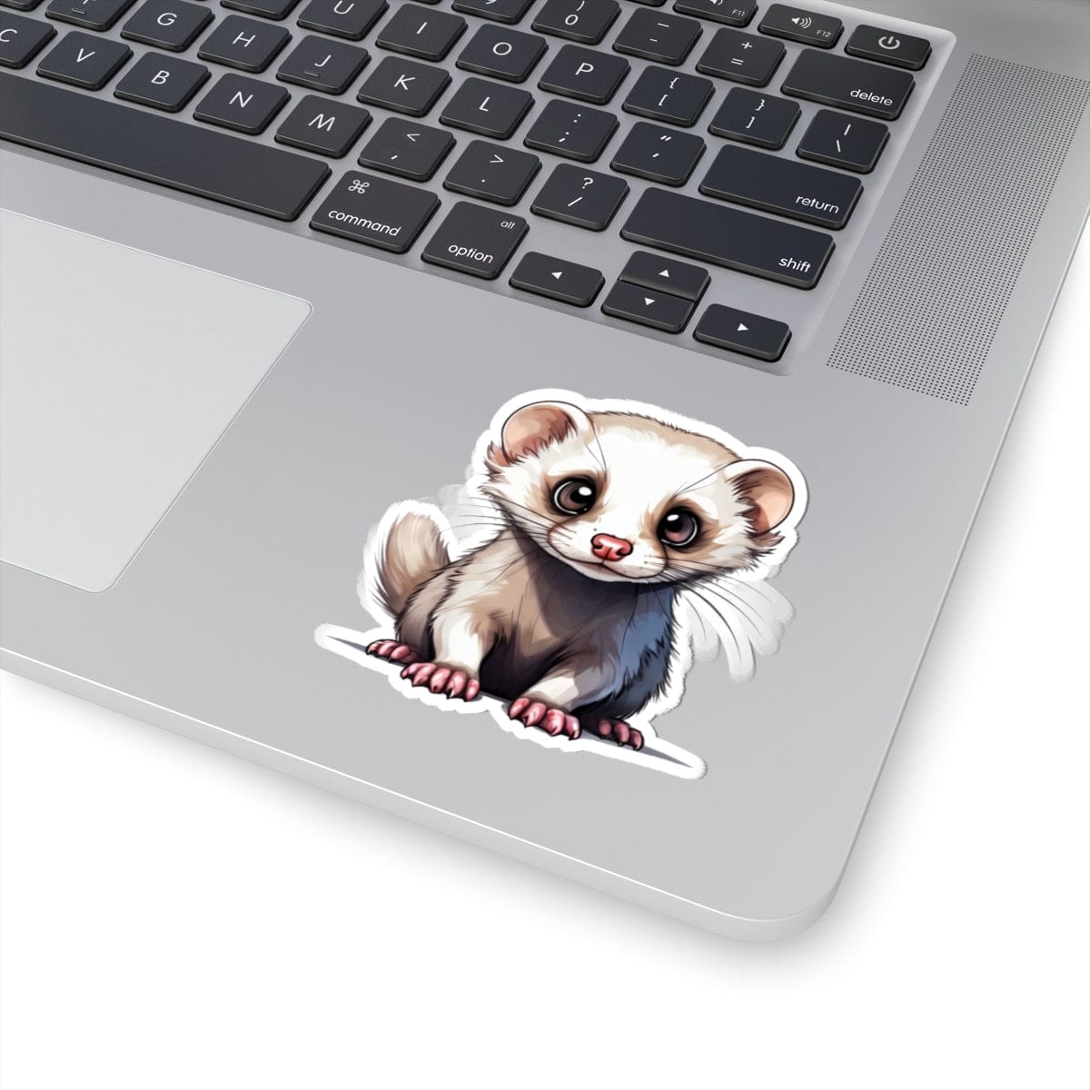 Printify Paper products 3" × 3" / White Baby Ferret - Hyper Cute Kiss-Cut Stickers