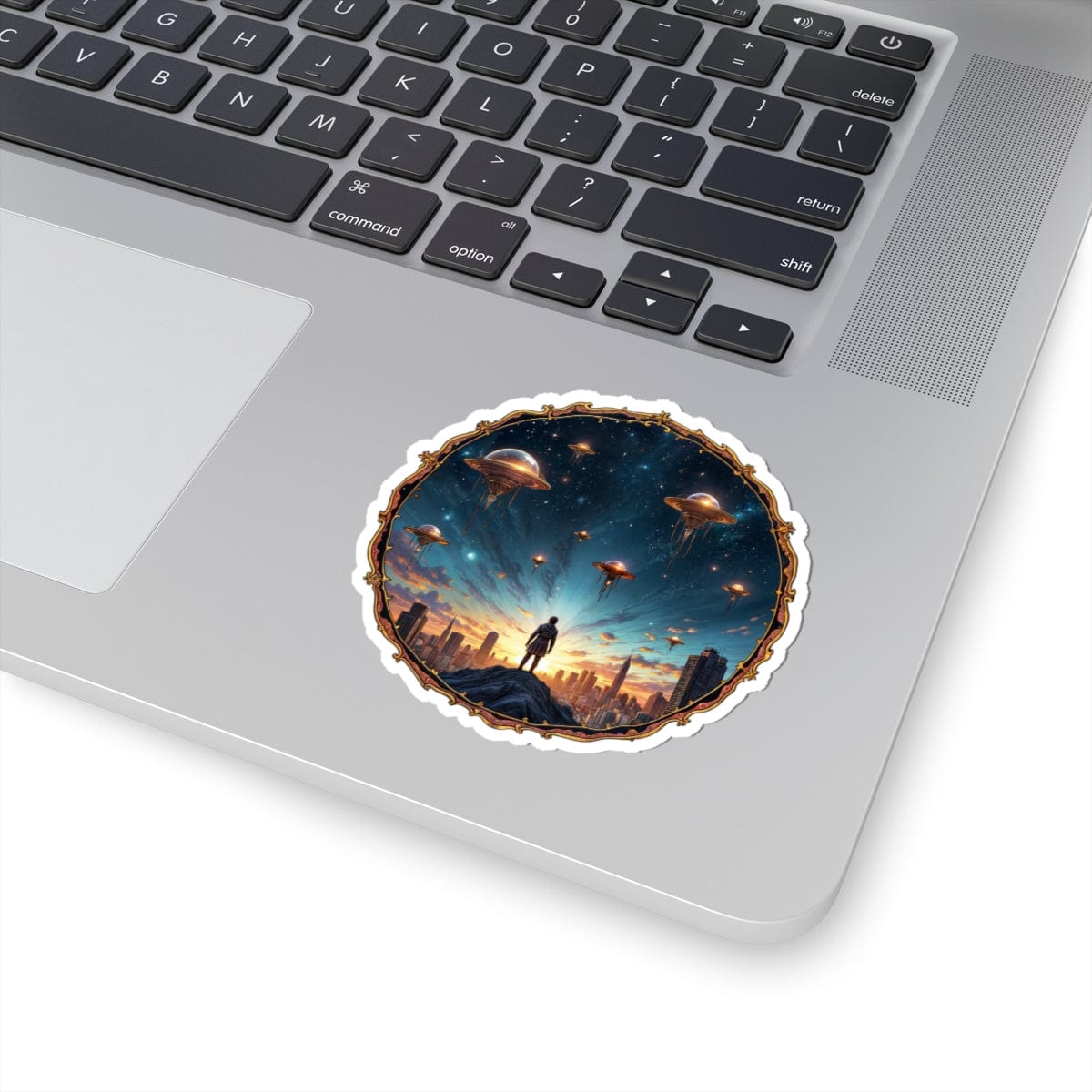 Printify Paper products 3" × 3" / White Galactic Connections - UFO & Cosmic Kiss-Cut Stickers