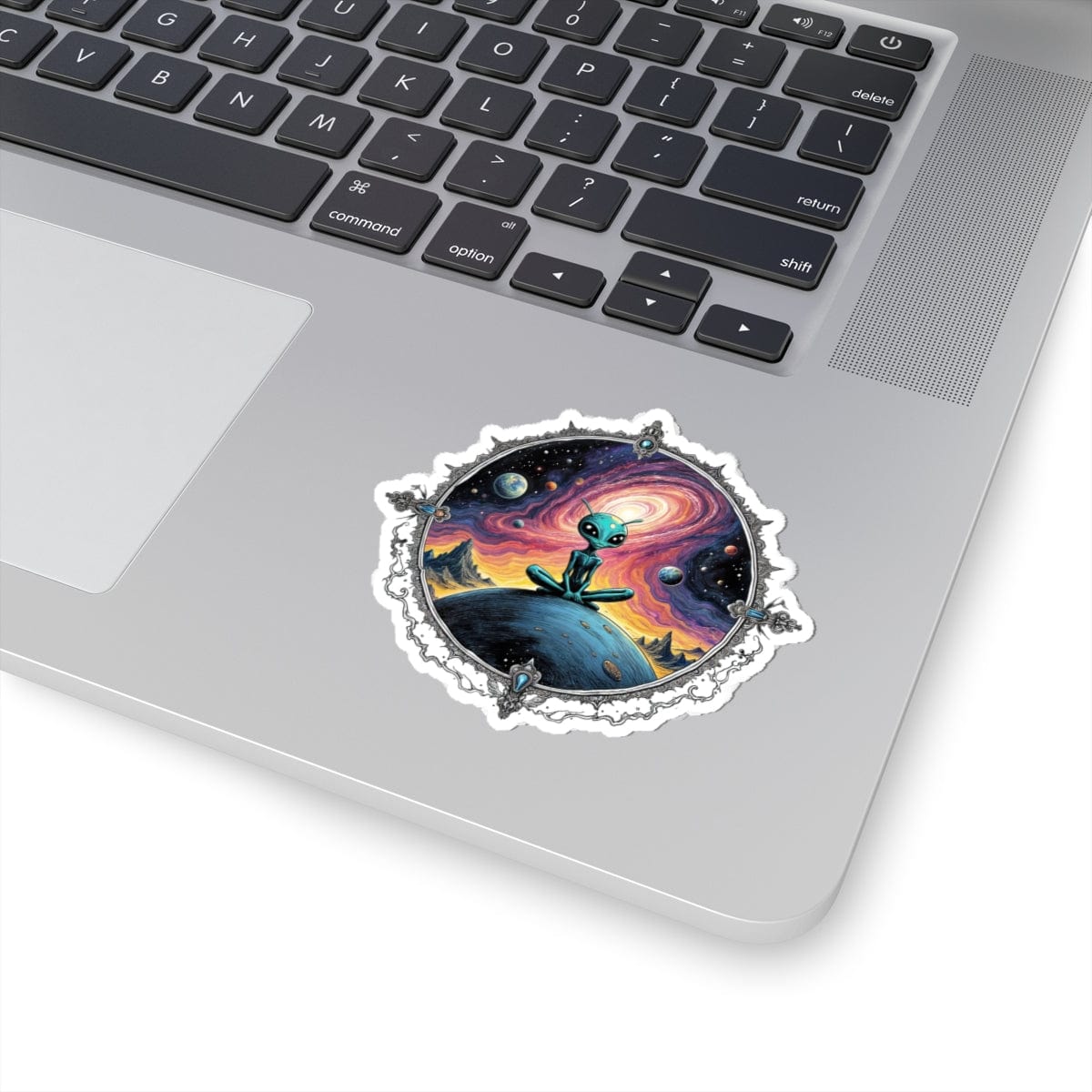 Printify Paper products 3" × 3" / White Sticker -  Exploring the Cosmos, One Planet at a Time! - Alien & Space Kiss-Cut