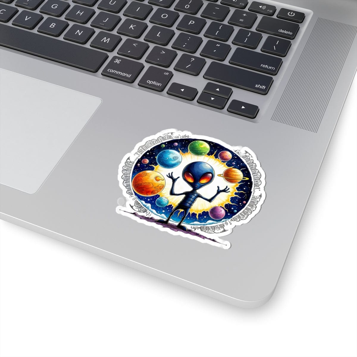 Printify Paper products 3" × 3" / White Sticker - Out of This World Fun is Just a Star Jump Away! - Alien & Space Kiss-Cut