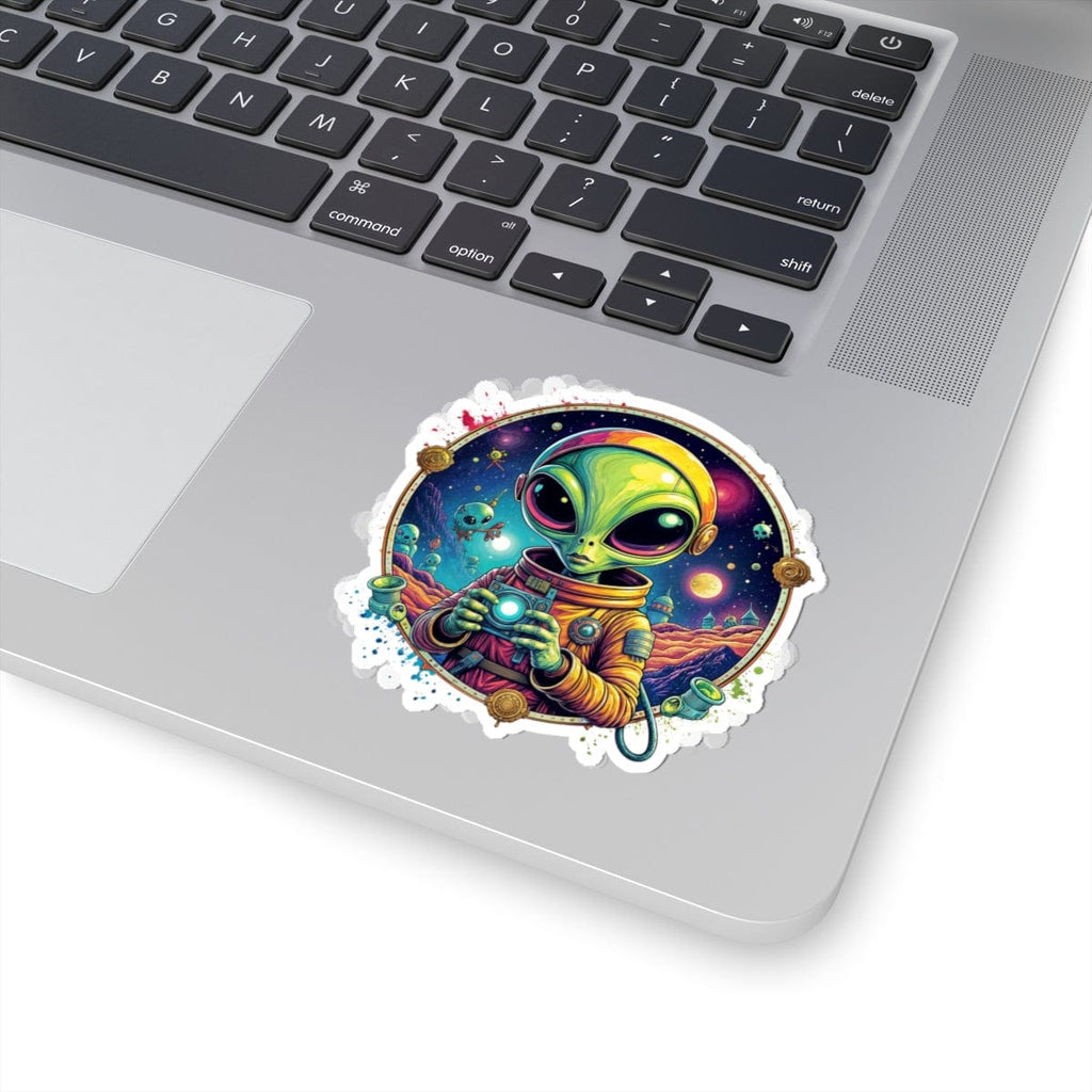 Printify Paper products 3" × 3" / White Sticker - Take Me to Your Leader… After a Quick Selfie! - Alien & Space Kiss-Cut