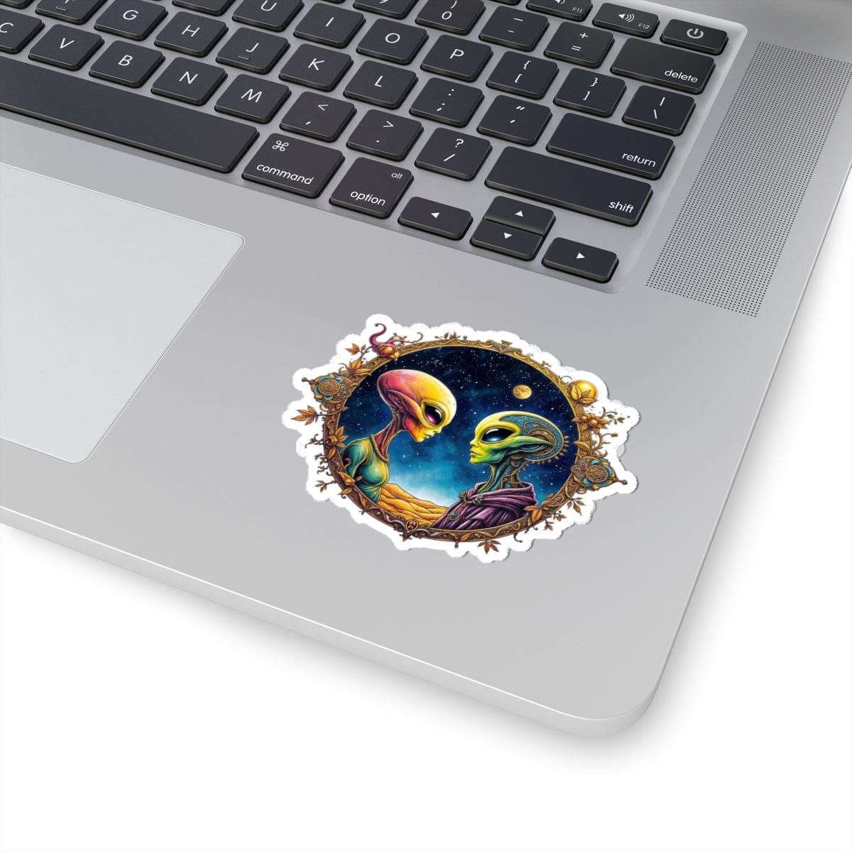 Printify Paper products 3" × 3" / White Sticker - We Are Not Alone - The Party Just Got Started! - Alien & Space Kiss-Cut