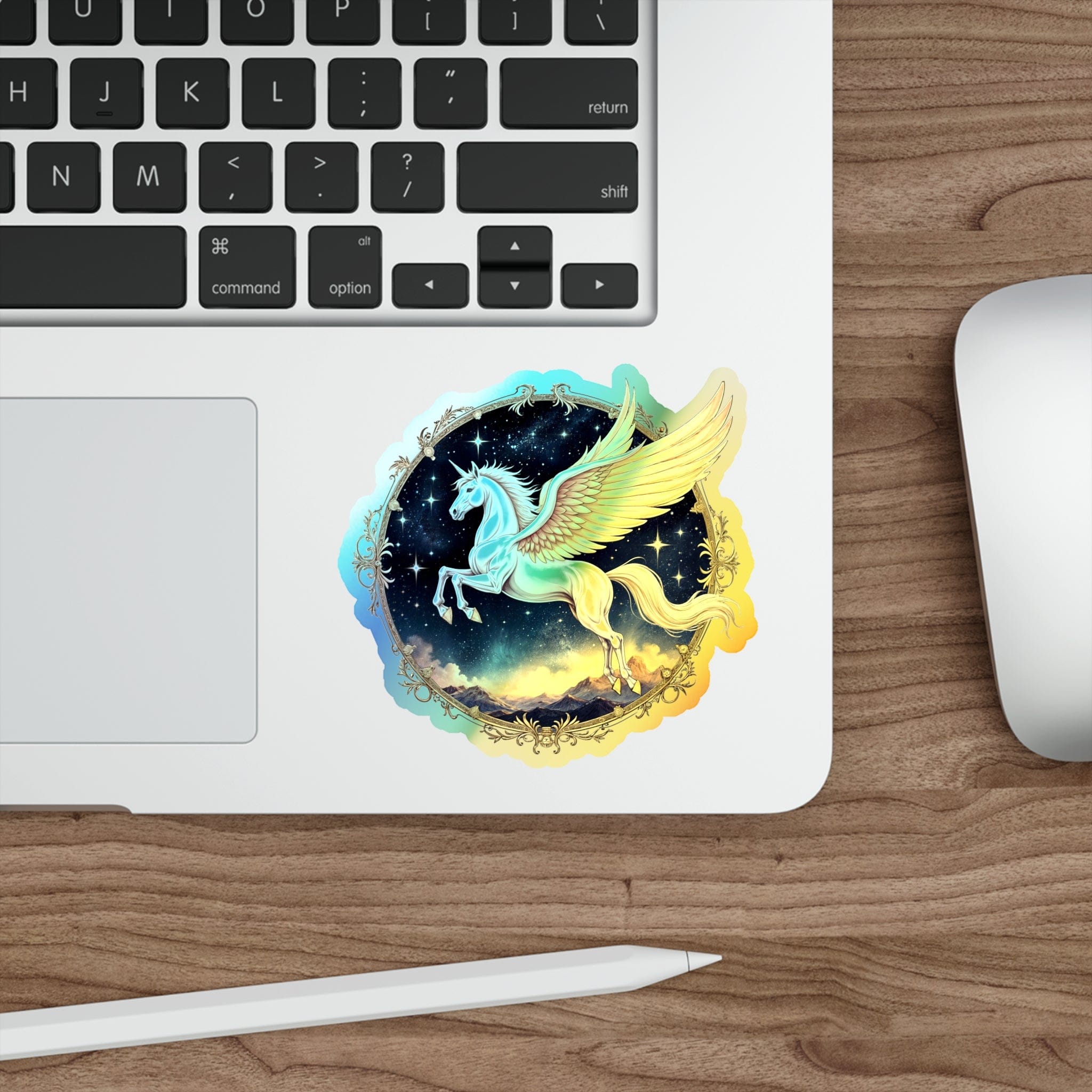 Printify Paper products 4" × 4" / Die-Cut / Holographic Light Unicorn Pegasus Alicorn- Holographic Die-Cut Sticker