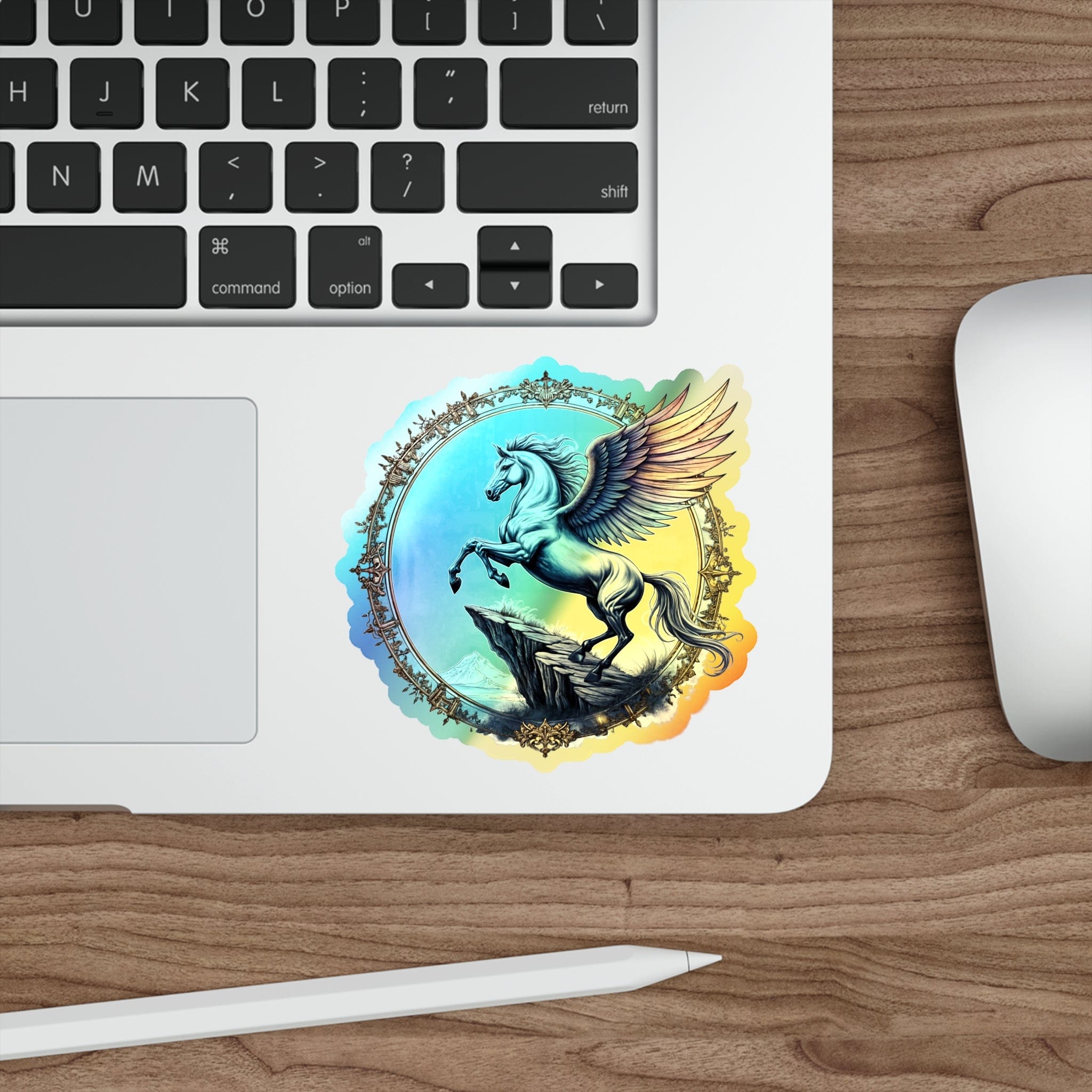 Printify Paper products 4" × 4" / Die-Cut / Holographic Strength Pegasus - Holographic Die-Cut Sticker