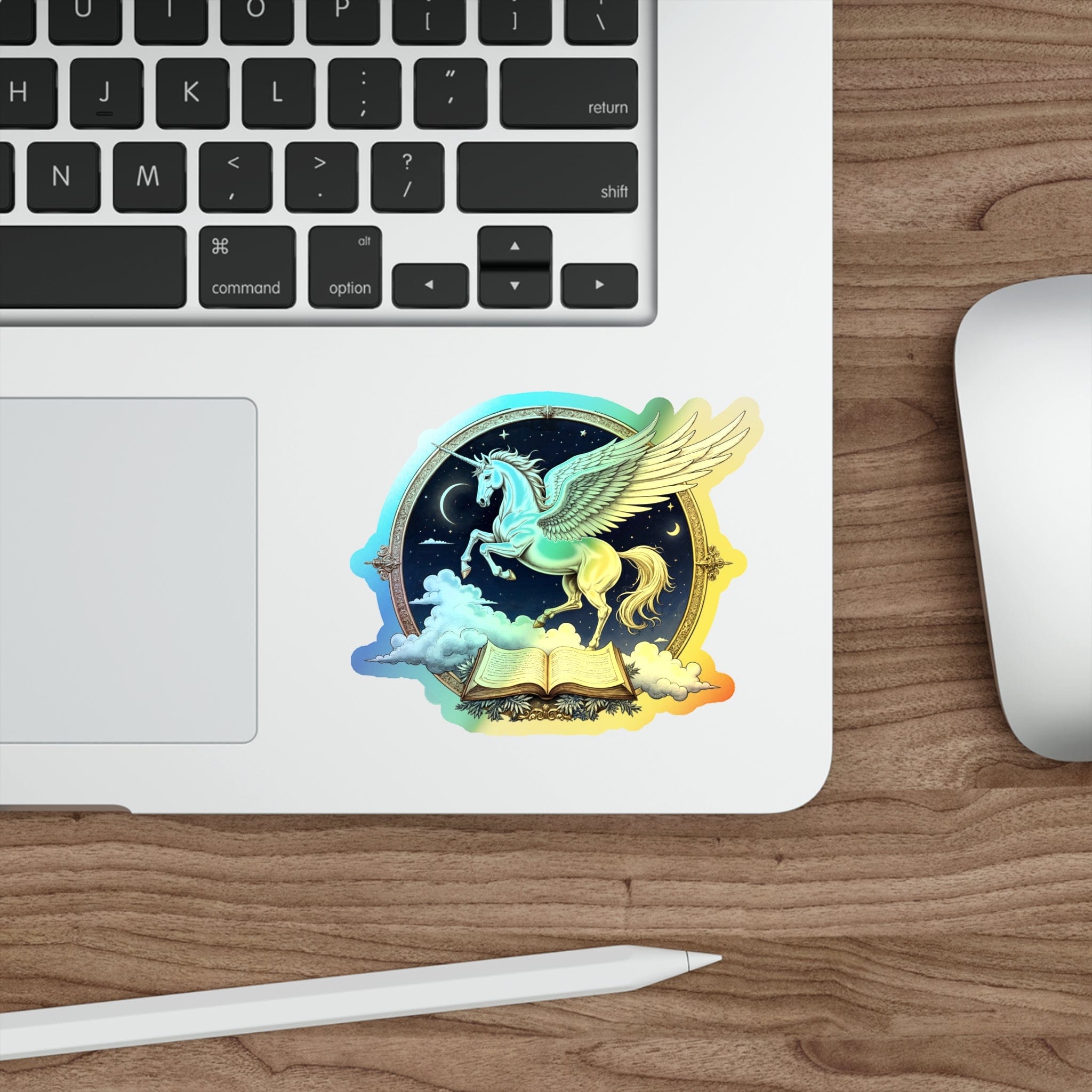 Printify Paper products 4" × 4" / Die-Cut / Holographic Wisdom Unicorn Pegasus Alicorn - Holographic Die-Cut Sticker