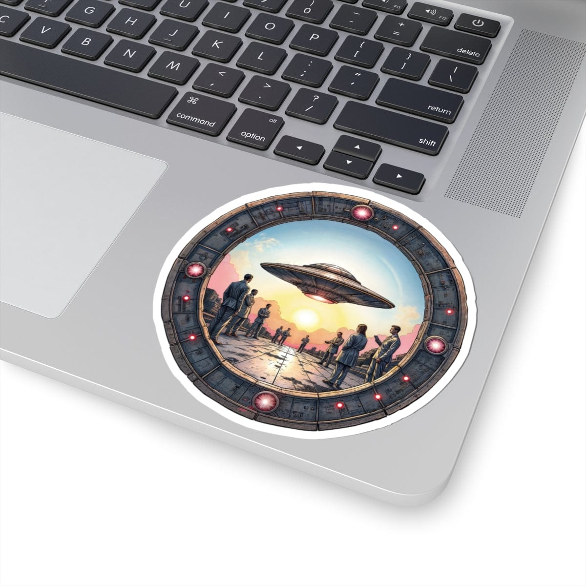 Printify Paper products 4" × 4" / White Area 51: The Mystery Base - UFO & Cosmic Kiss-Cut Stickers